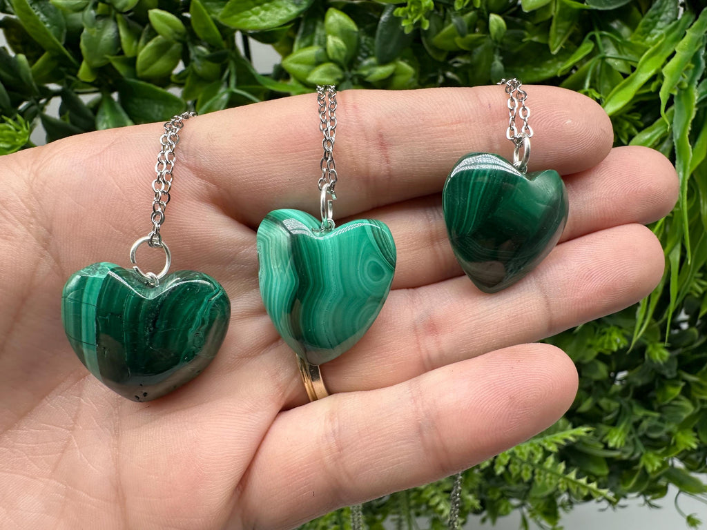 Large Natural Malachite Heart: Handmade Healing Reiki Bangle, 30mm