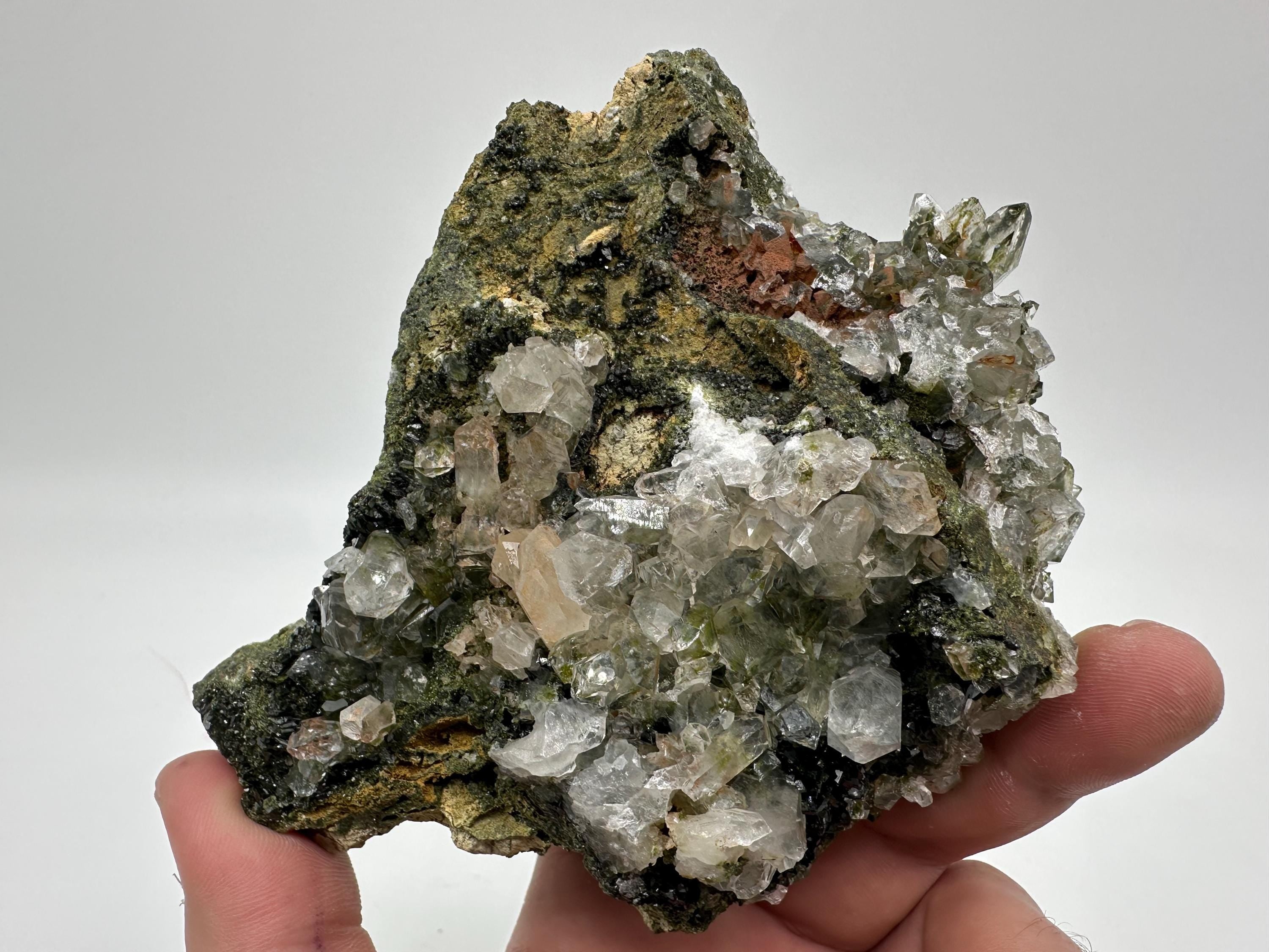 Sparkly Green Epidote with Quartz Crystals, Eastern Anatolian Mineral Specimen