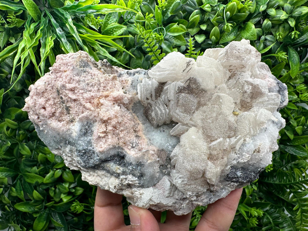 Rhodochrosite Calcite on Quartz Specimen: Collectible Mineral Decor