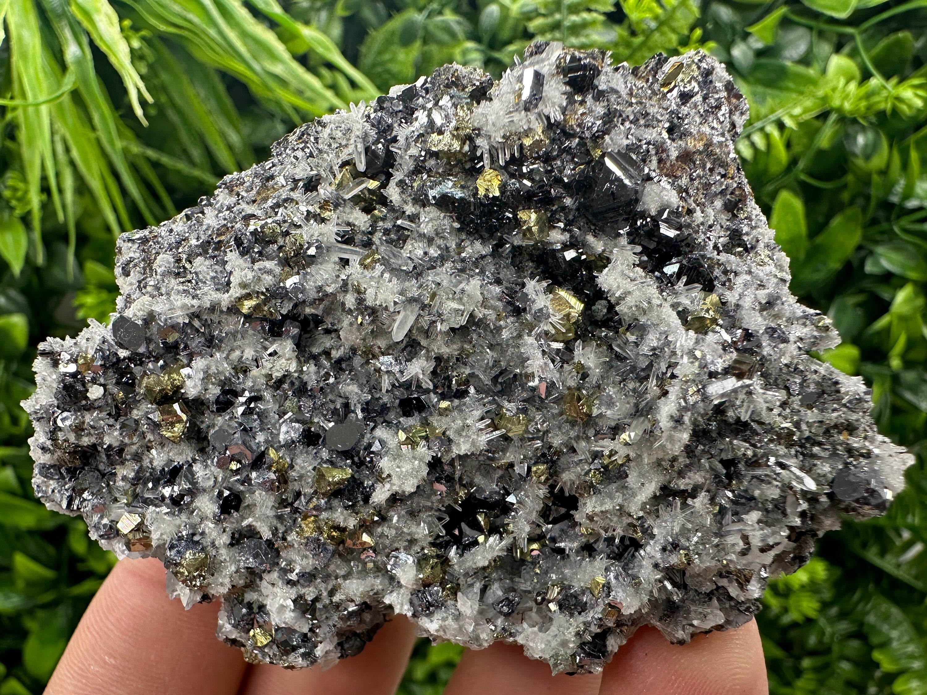 Chalcopyrite Galena Sphalerite on Quartz, Bulgaria Mineral Specimen