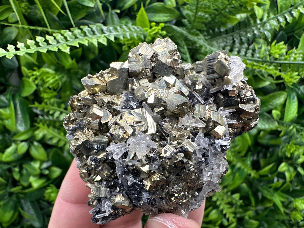 Rainbow Pyrite Cluster on Sphalerite Quartz, Bulgaria Mineral Specimen