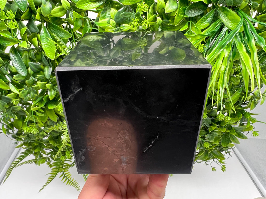 Large Shungite Cube (10cm): Polished EMF Protection Crystal