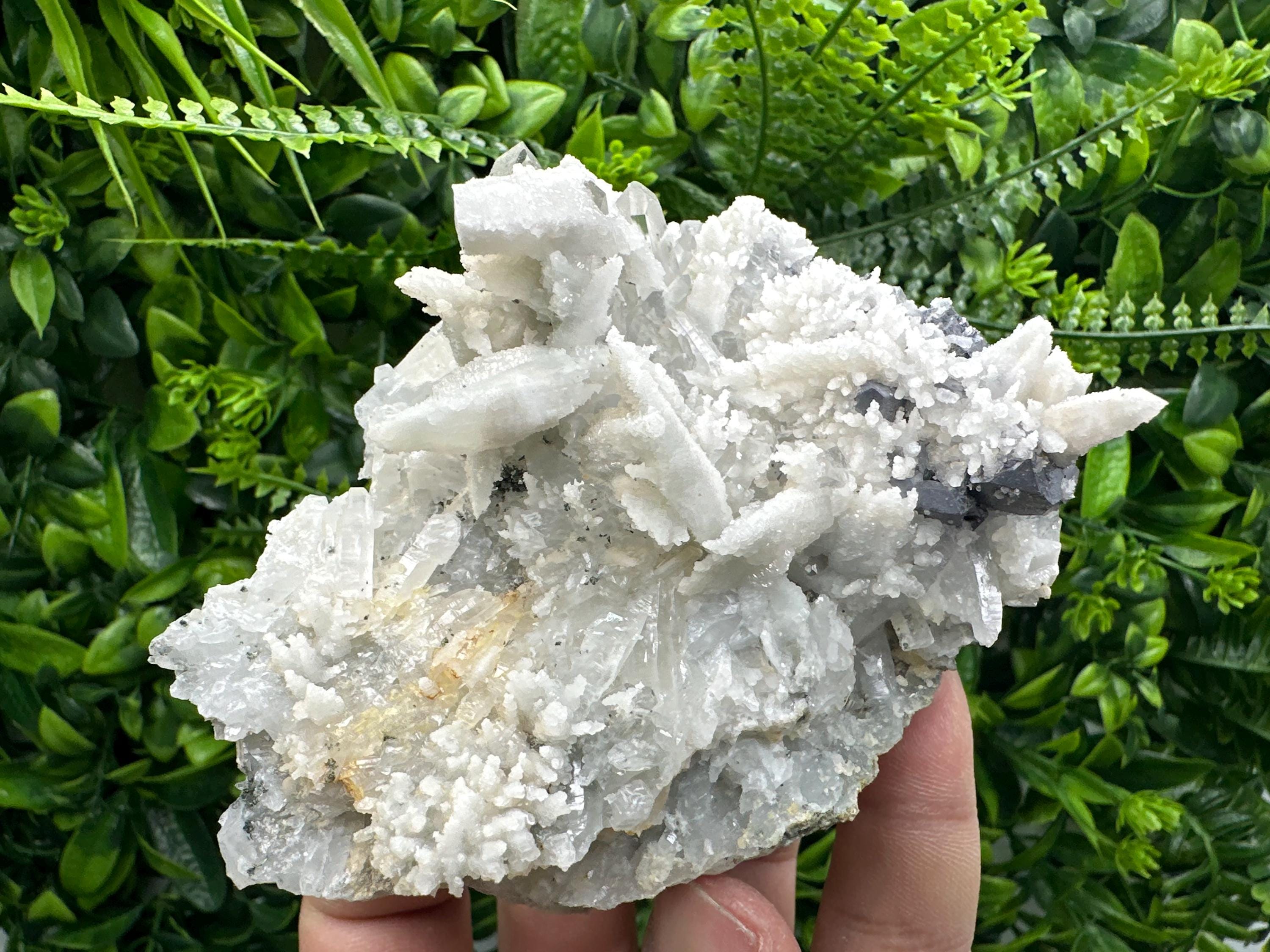 Calcite on Quartz with Galena, Borieva Mine Mineral Specimen