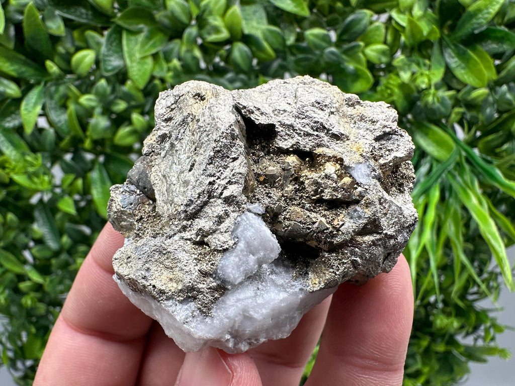 Chalcopyrite, Marcasite on Chalcedony: Androvo Mine Barite Cluster