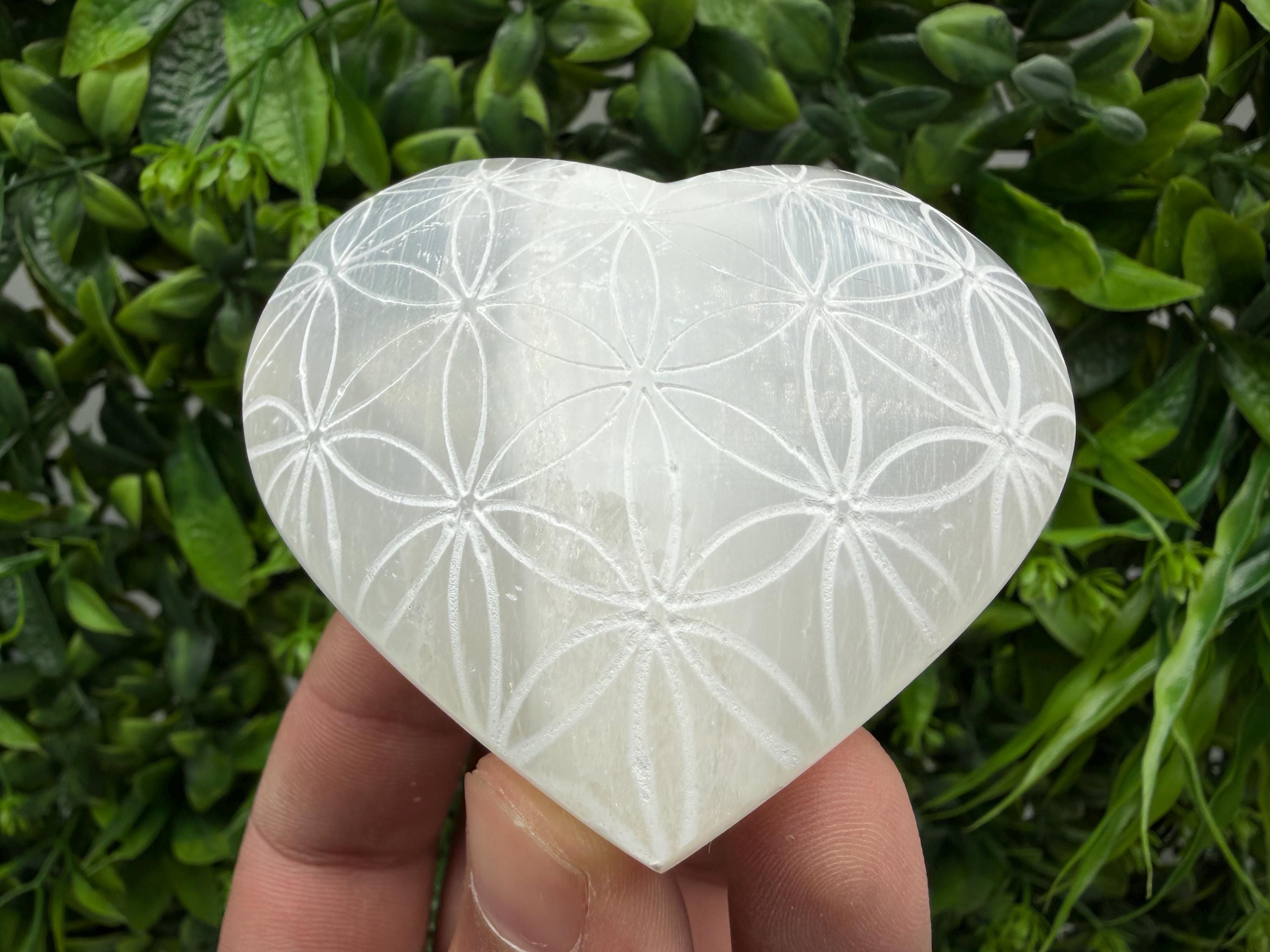 Selenite Heart with Flower of Life Selenite Charging Plate Crystal Charging Dish Sacred Geometry Crystal Reiki Healing Spiritual Altar Decor