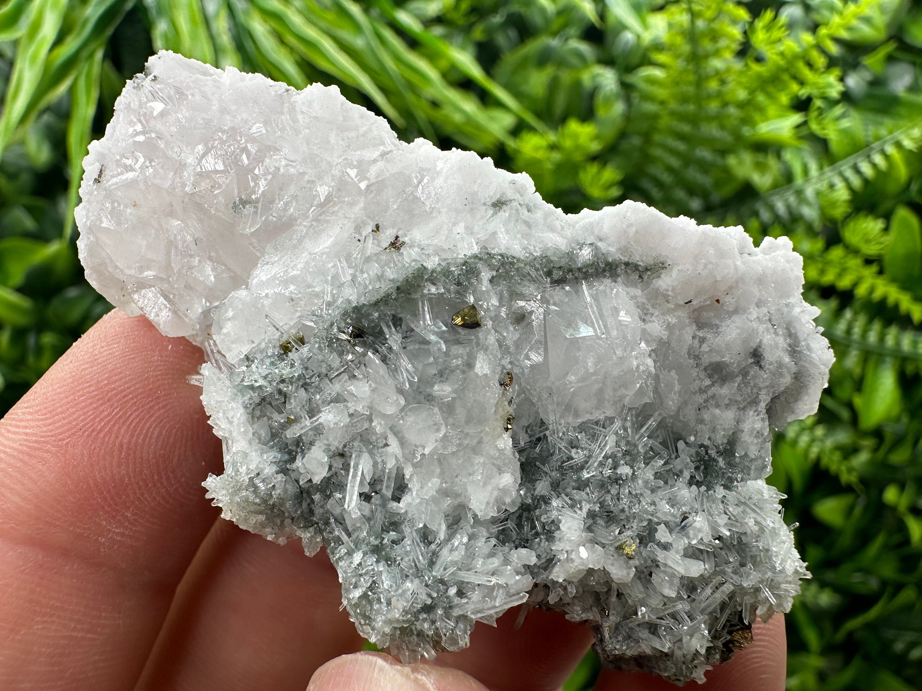 Calcite with Chalcopyrite on Quartz Needles, Borieva Bulgaria