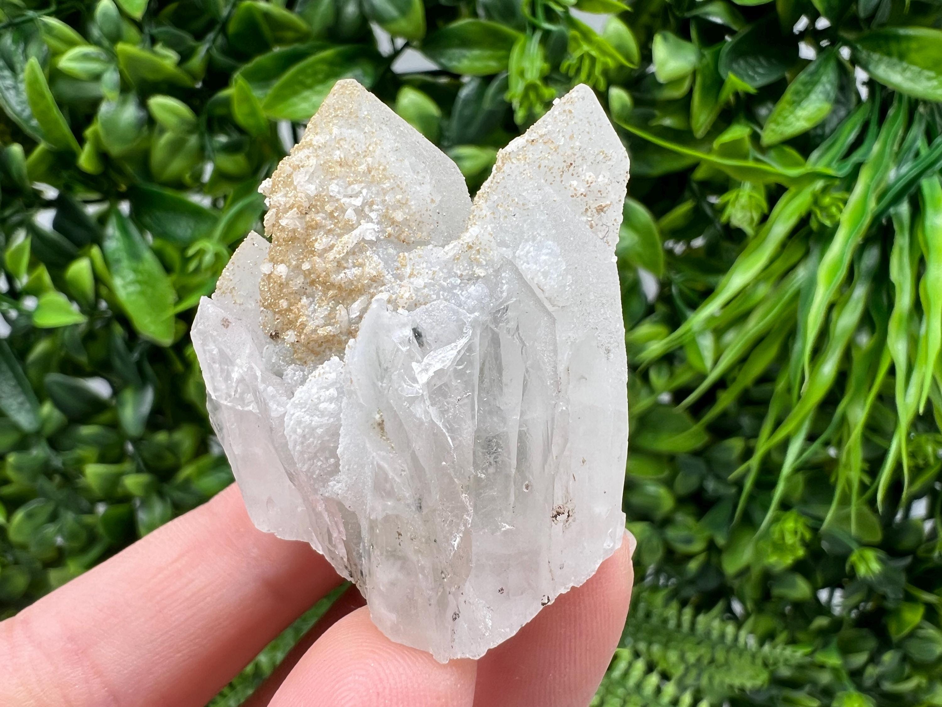 Calcite on Green Quartz Crystal, Djurcovo Mine, Bulgaria