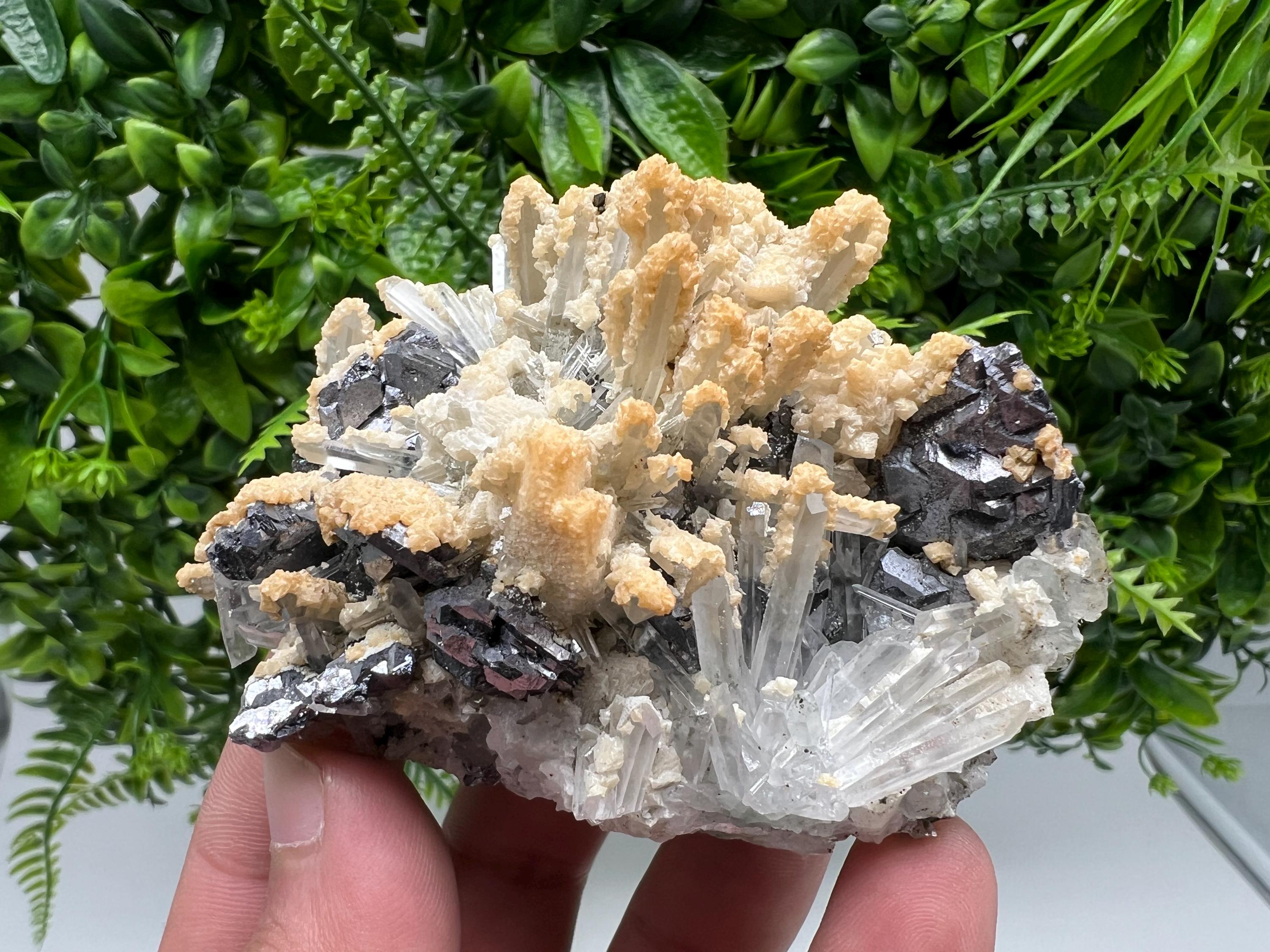 Collected Skeletal GALENA,Sphalerite,Quartz,Calcite from Krushev dol mine,Madan,Bulgaria,natural,collectible mineral specimen home decor