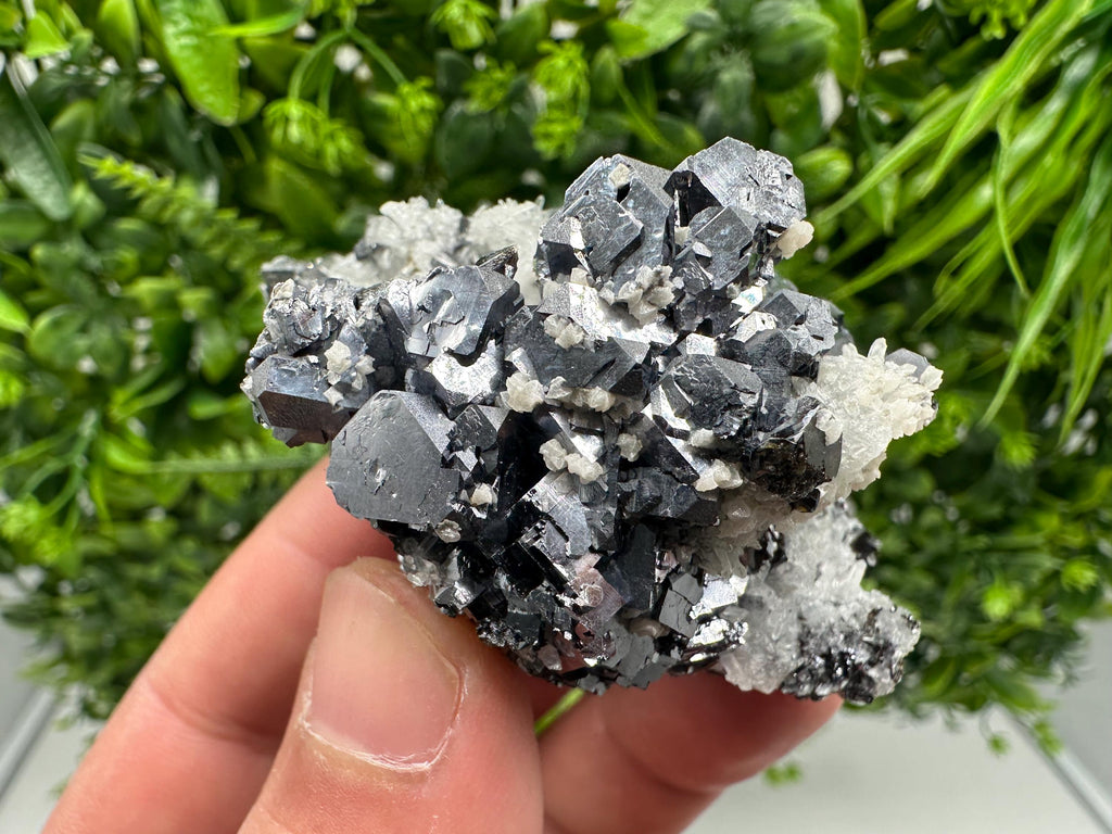 Galena on Quartz with Calcite, Borieva Mine, Bulgaria