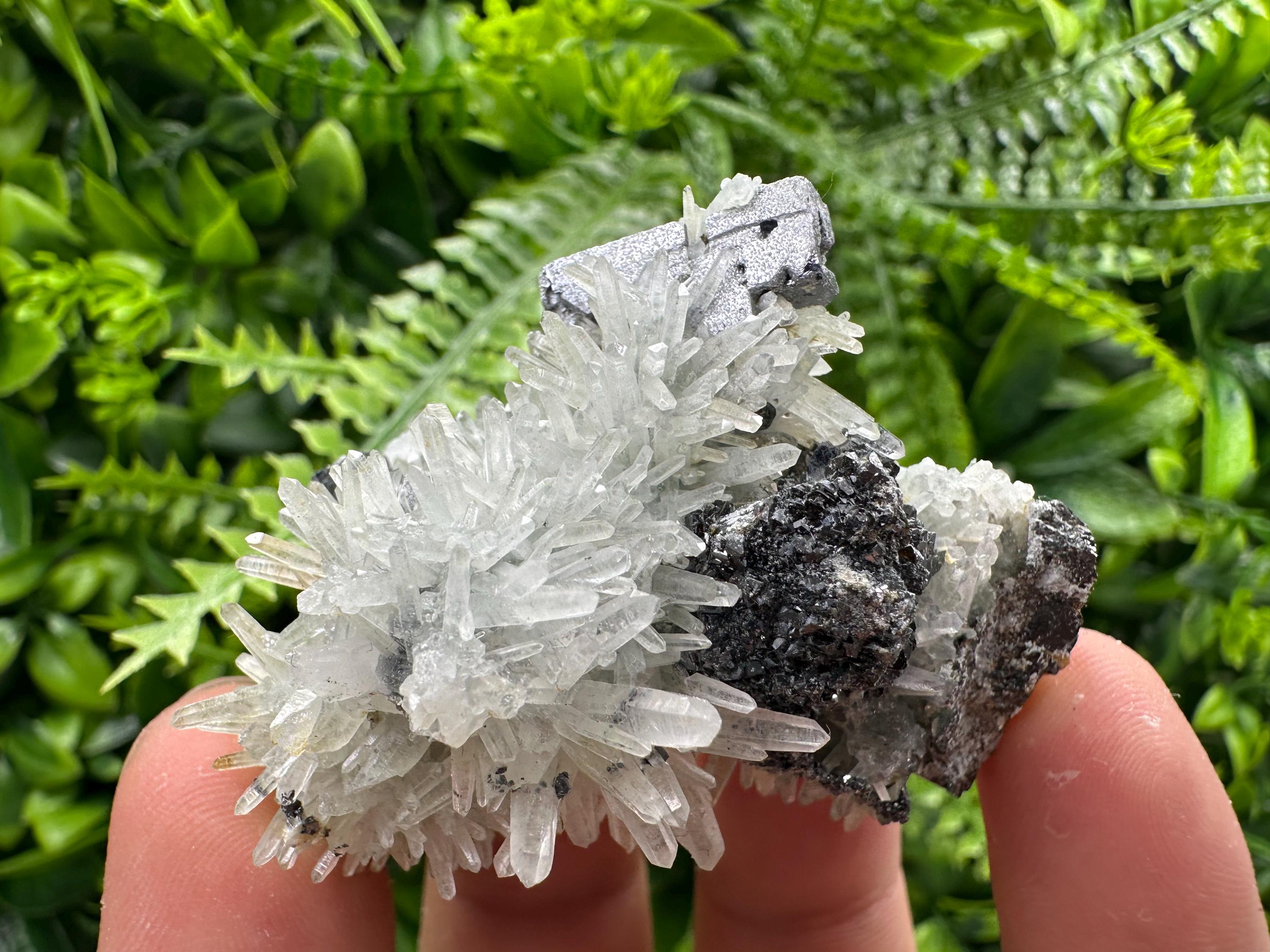 Skeleton Galena, Sphalerite on Quartz Cluster, Bulgaria Mineral Specimen