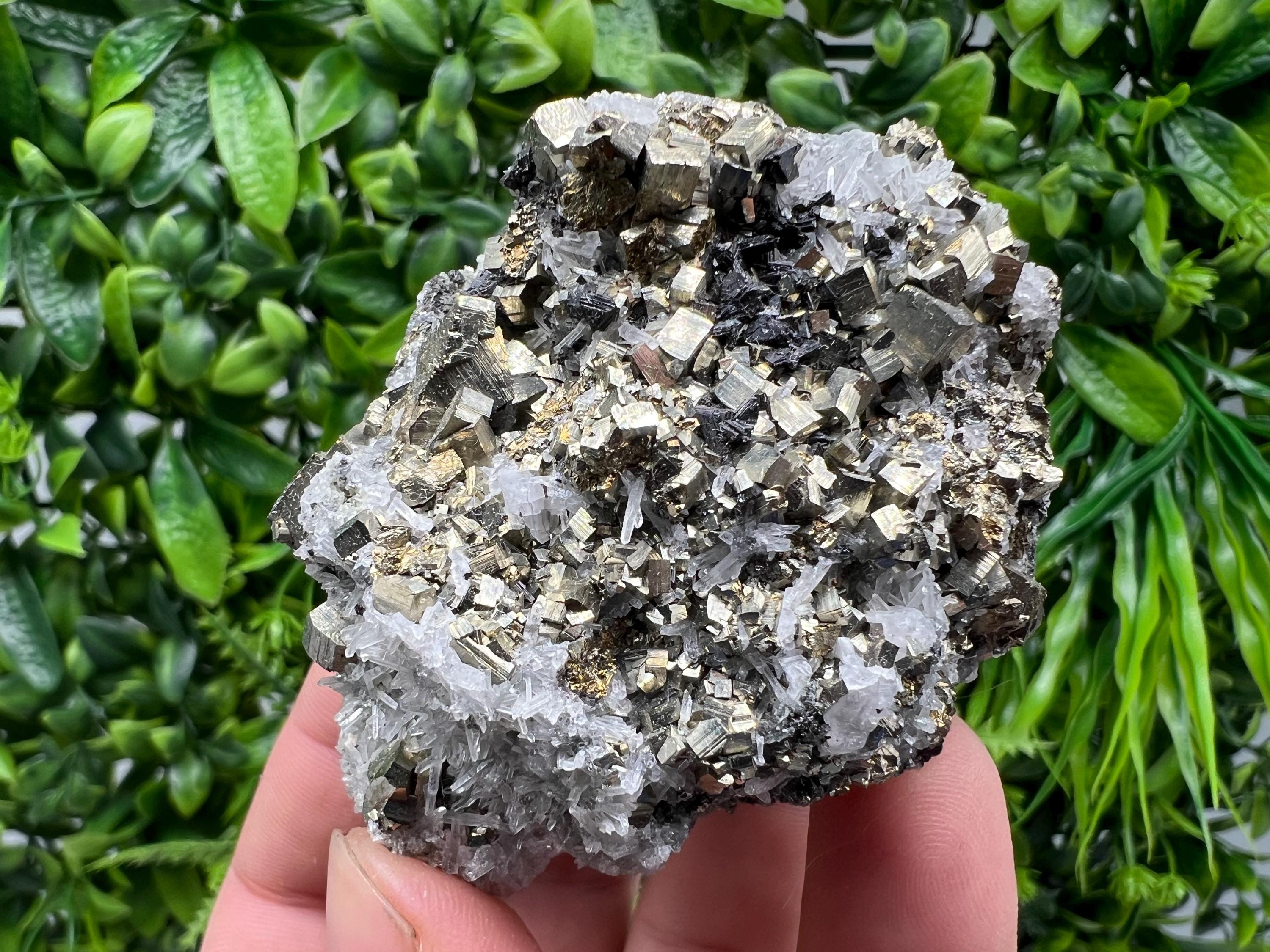 Wonderful Rainbow Pyrite on Quartz whit Oxide,natural minerals souvenir crystal,home decor,collection stone,rare minerals,Borieva Bulgaria
