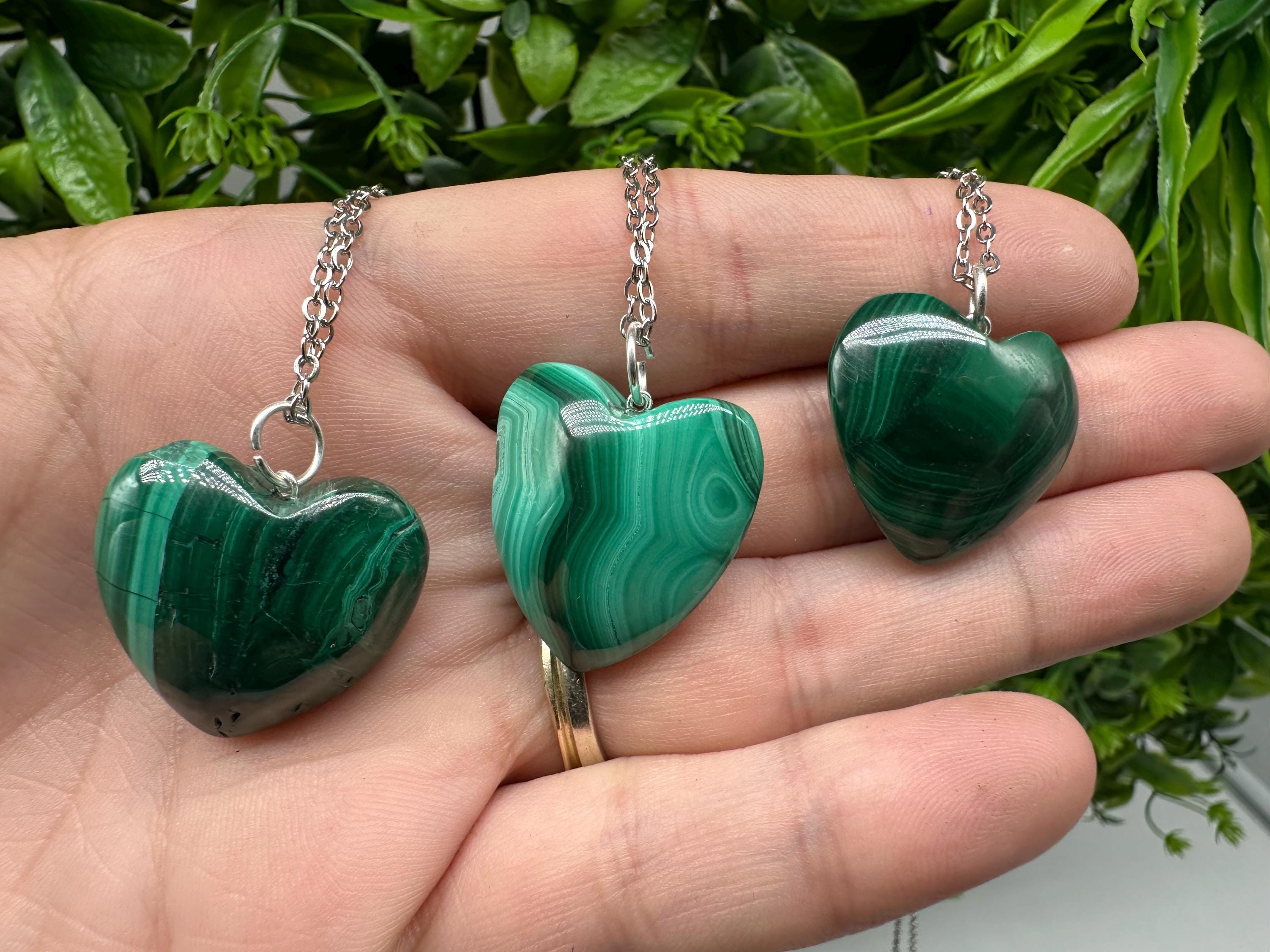 Large Natural Malachite Heart: Handmade Healing Reiki Bangle, 30mm