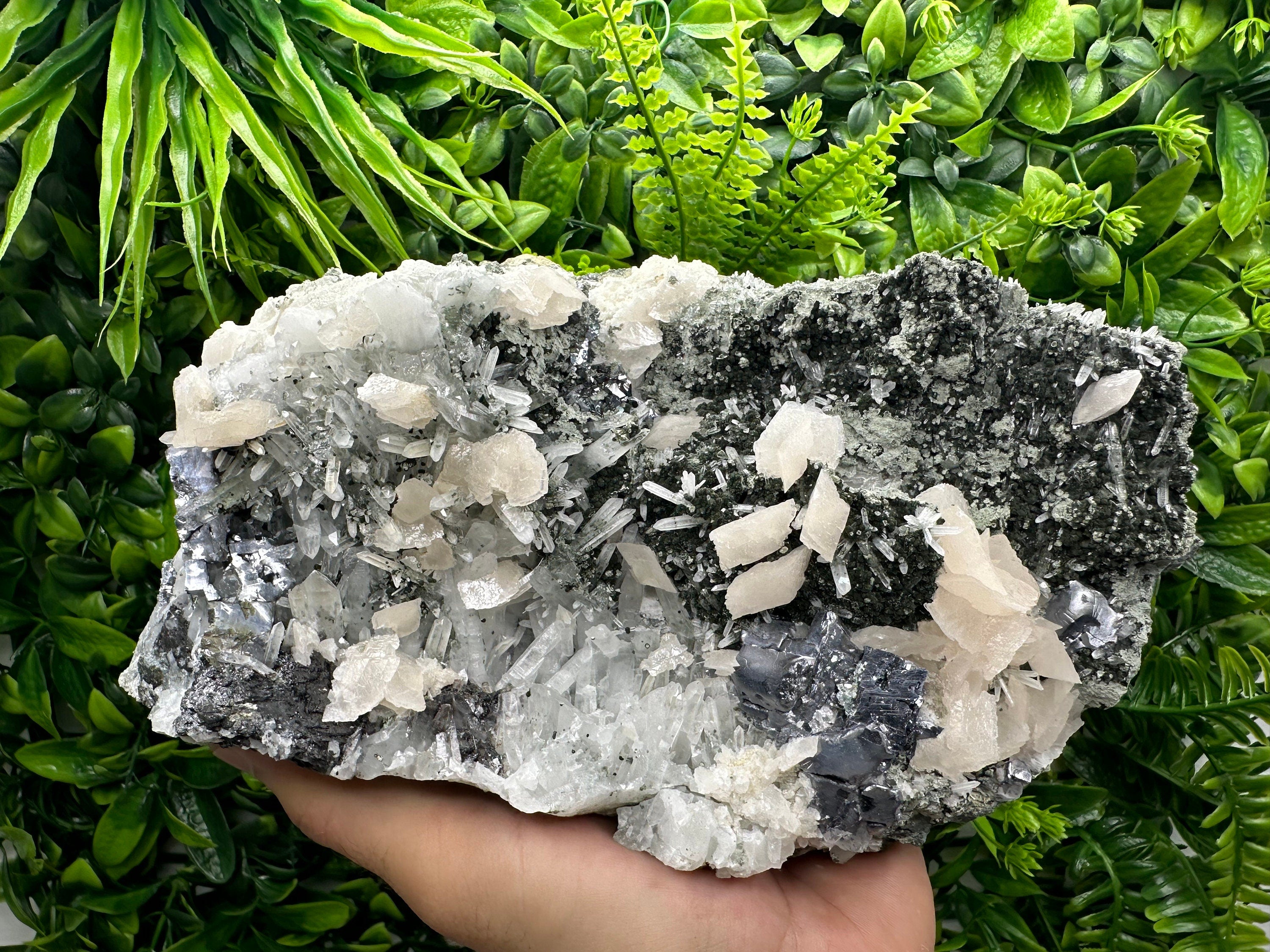 Galena Sphalerite Calcite on Quartz, Bulgaria Mineral Specimen