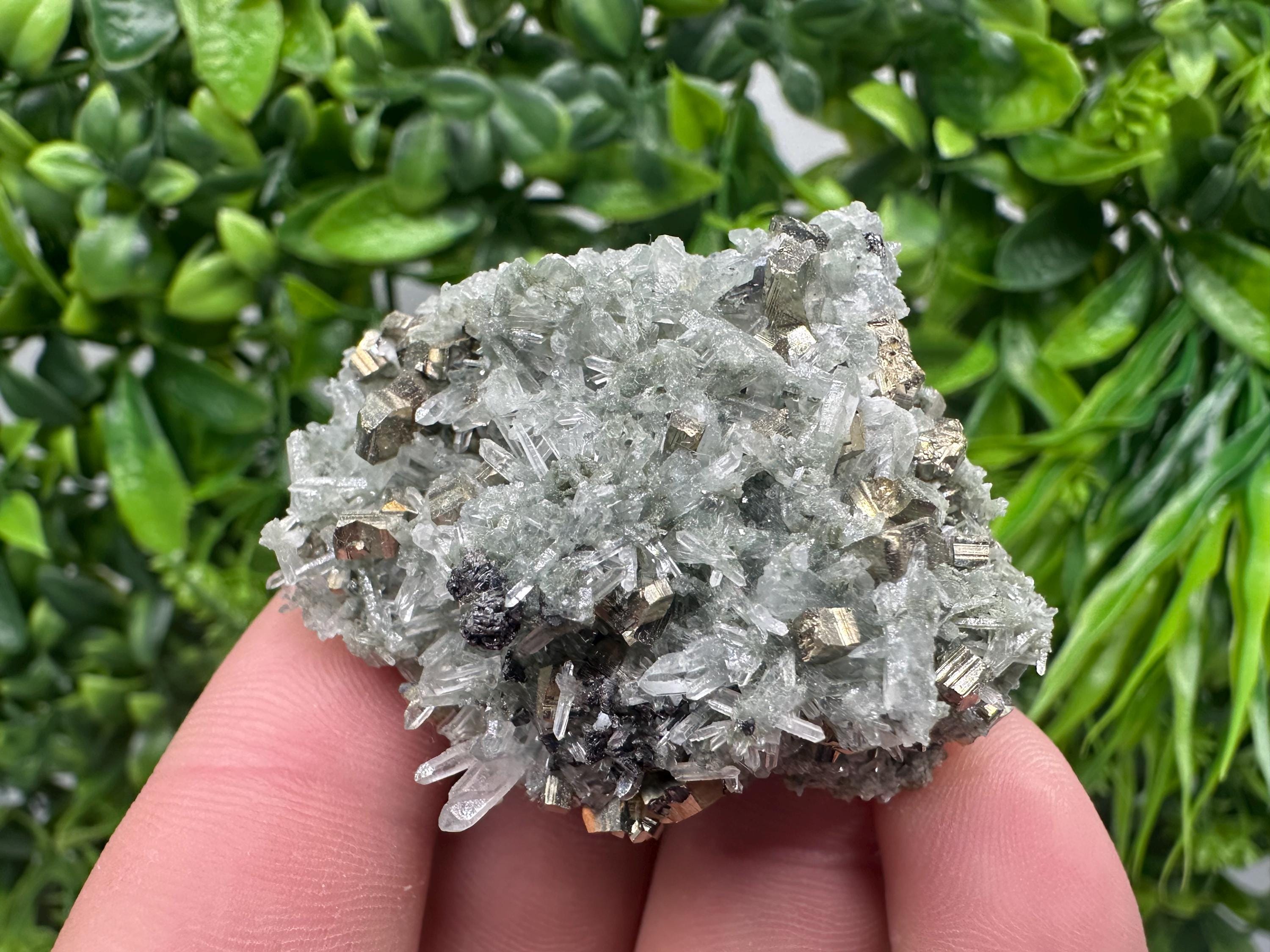 Pyrite on Green Quartz, Bulgaria Mineral Specimen