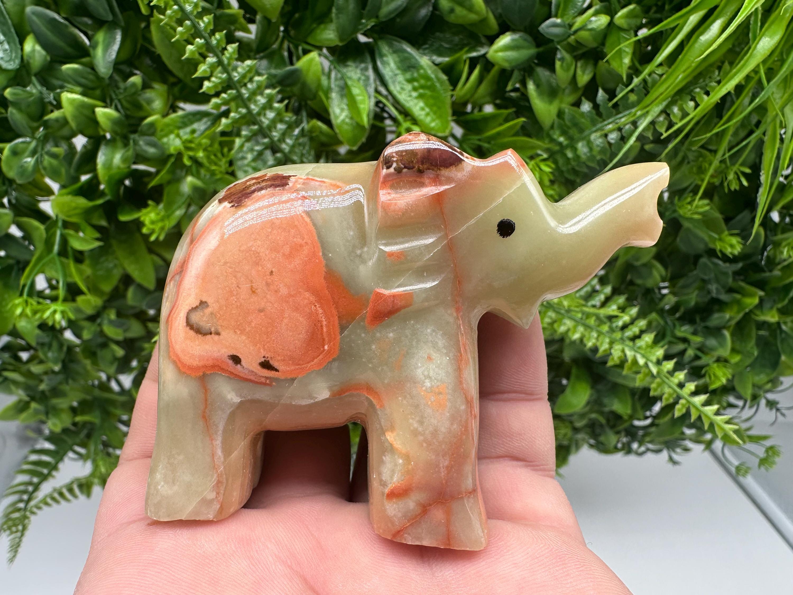 Onyx Elephant Figurine: Vintage Marble Stone Home Decor