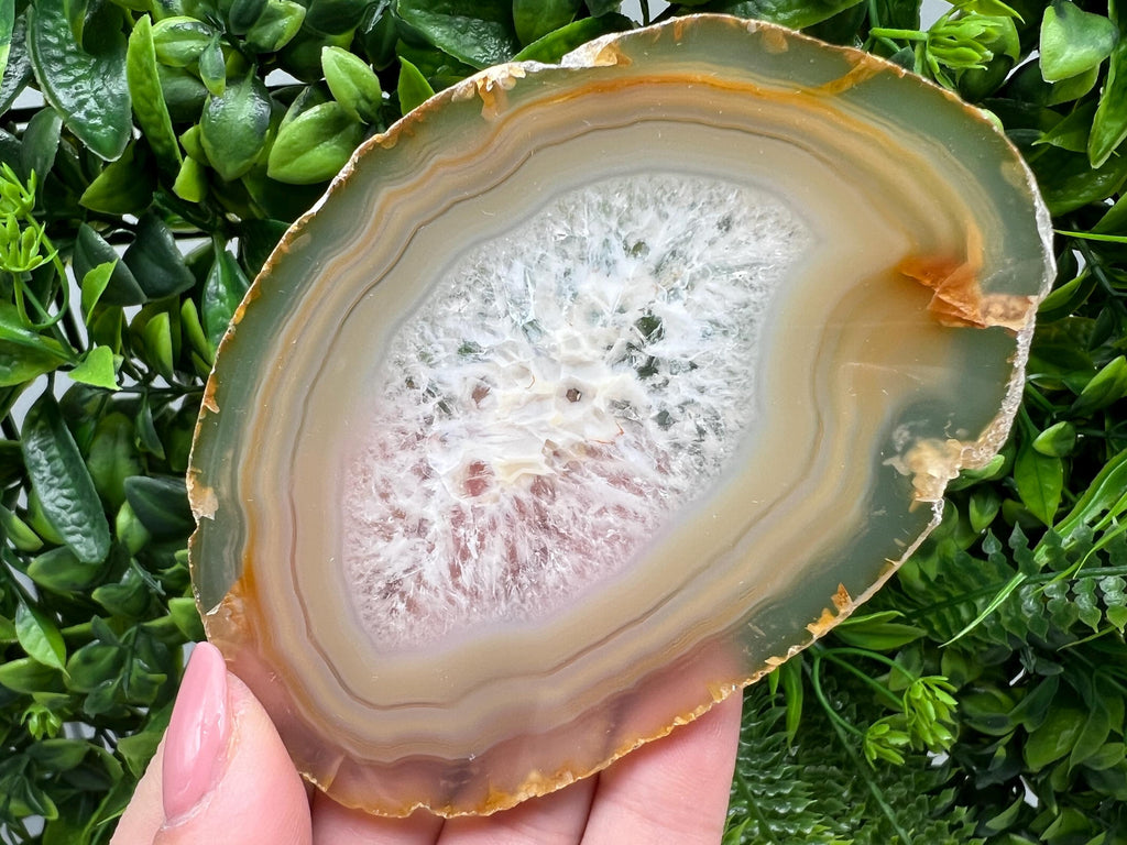 Large Polished Agate Slice: Spiritual Healing Crystal Coaster (11/7.5cm, 68 grams
