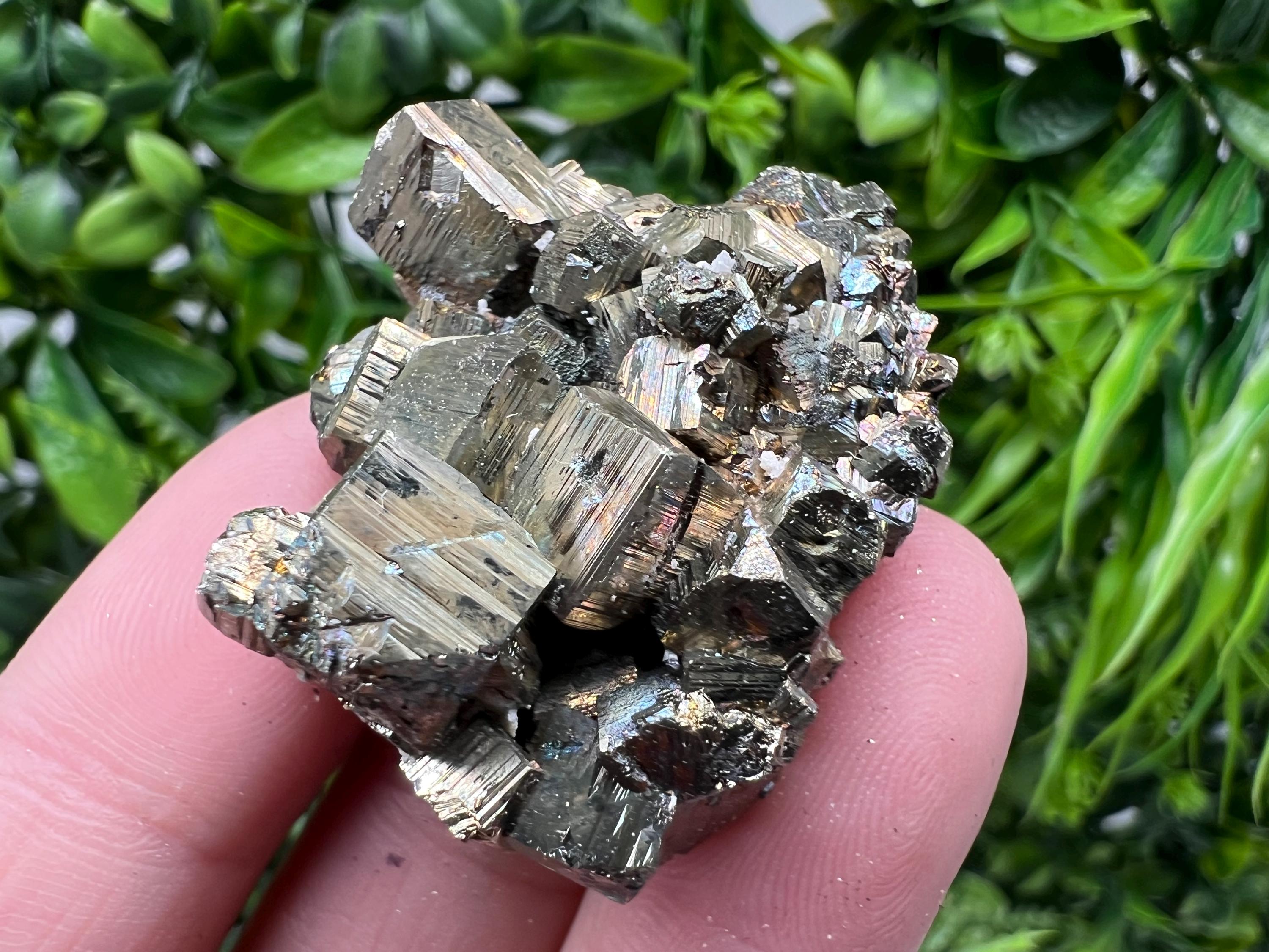 Rainbow Pyrite with Calcite: Natural Crystal Mineral Souvenir