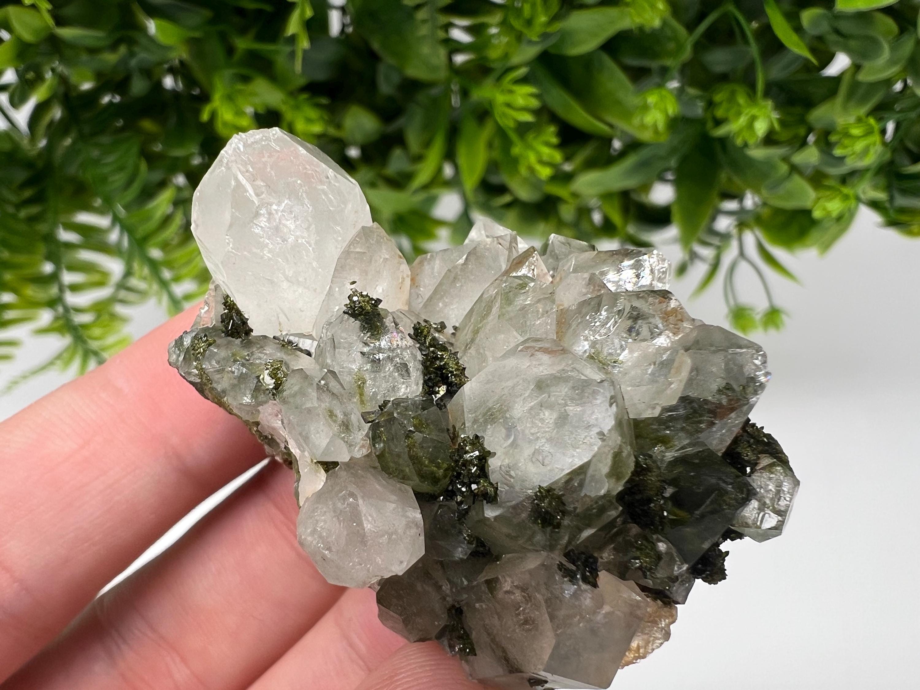 LARGE, Green Epidote with Quartz Crystals - Extremely Sparkly with Rainbows,souvenirs collection stone,gift,decor, Eastern Anatolian, Turkey