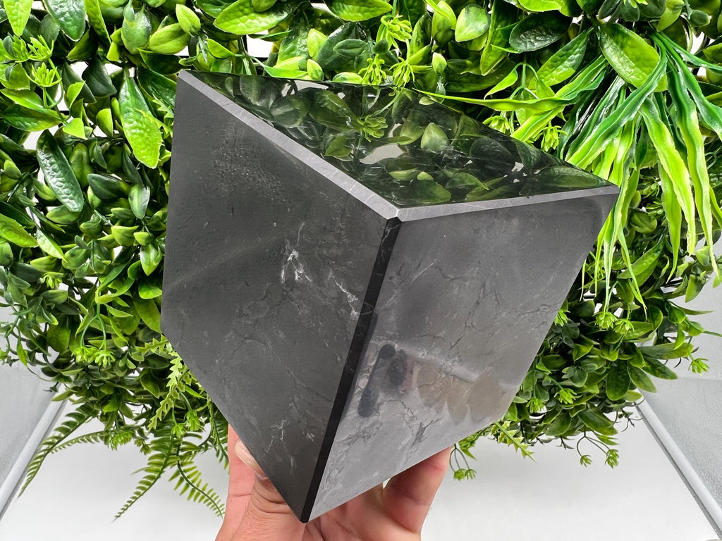 Large Shungite Cube (10cm): Polished EMF Protection Crystal