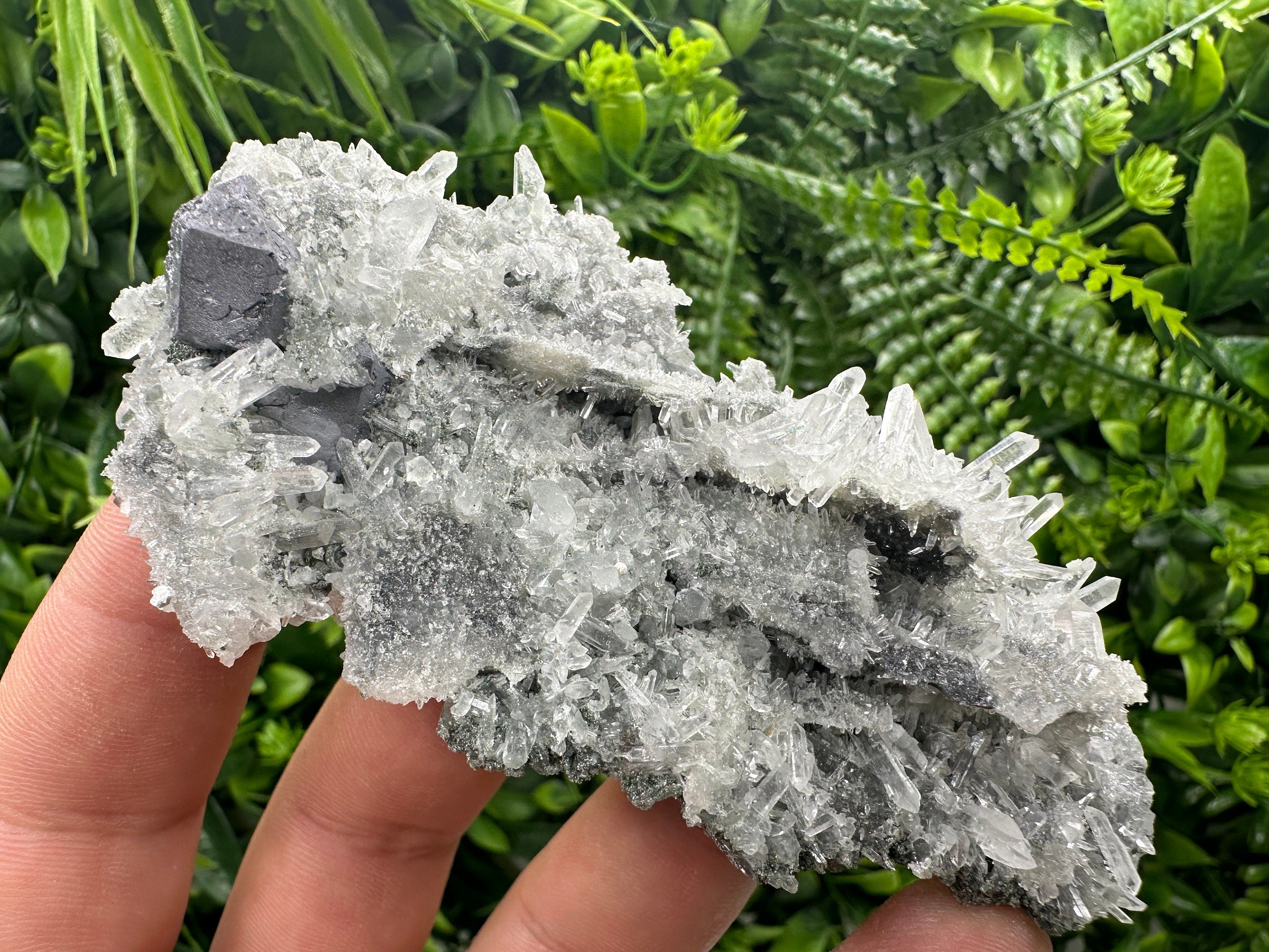 Galena on Green Quartz, Borieva Mine, Mineral Specimen