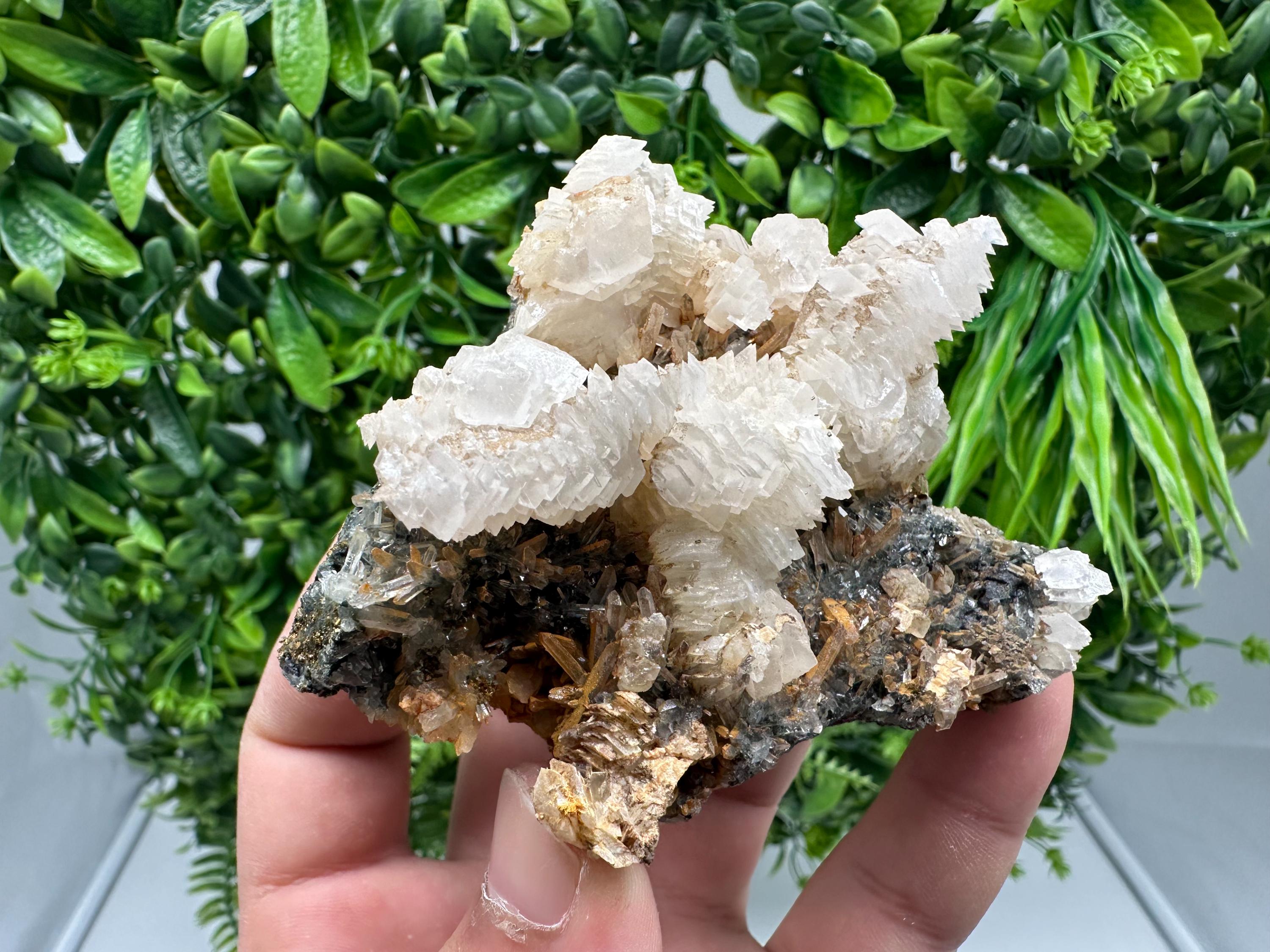 Quartz Crystal with Calcite and Chlorite - Borieva Mine, Bulgaria