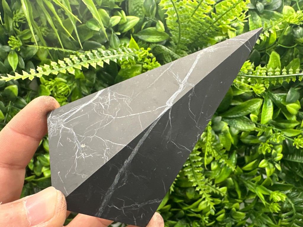 Shungite Crystal Pyramid (12cm): EMF & 5G Protection, Healing Stone