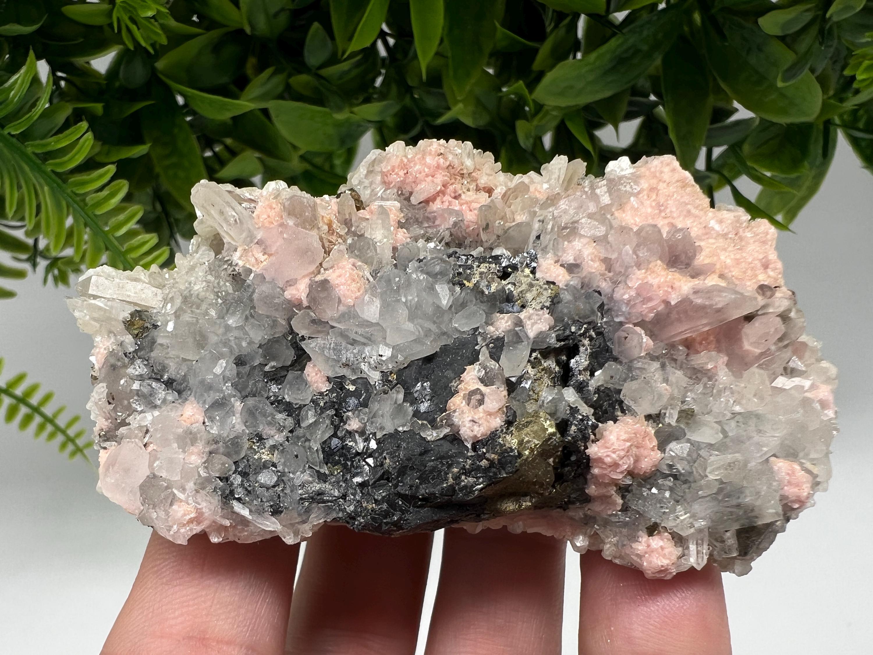 Rhodochrosite on Quartz: Pink Mineral Specimen, Starnica Mine, Bulgaria