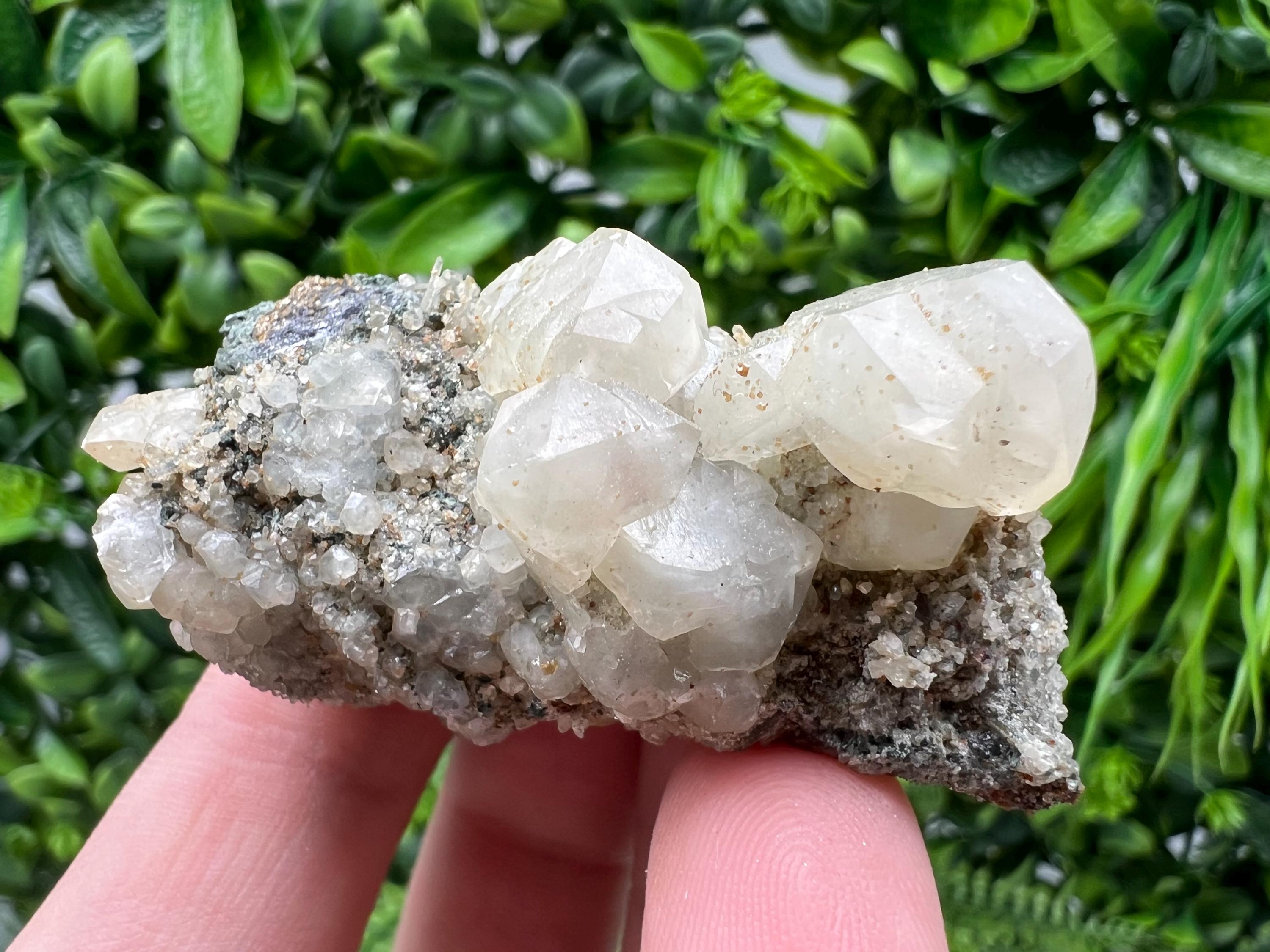 Calcite on Green Quartz Crystal - Borieva Mine, Bulgaria