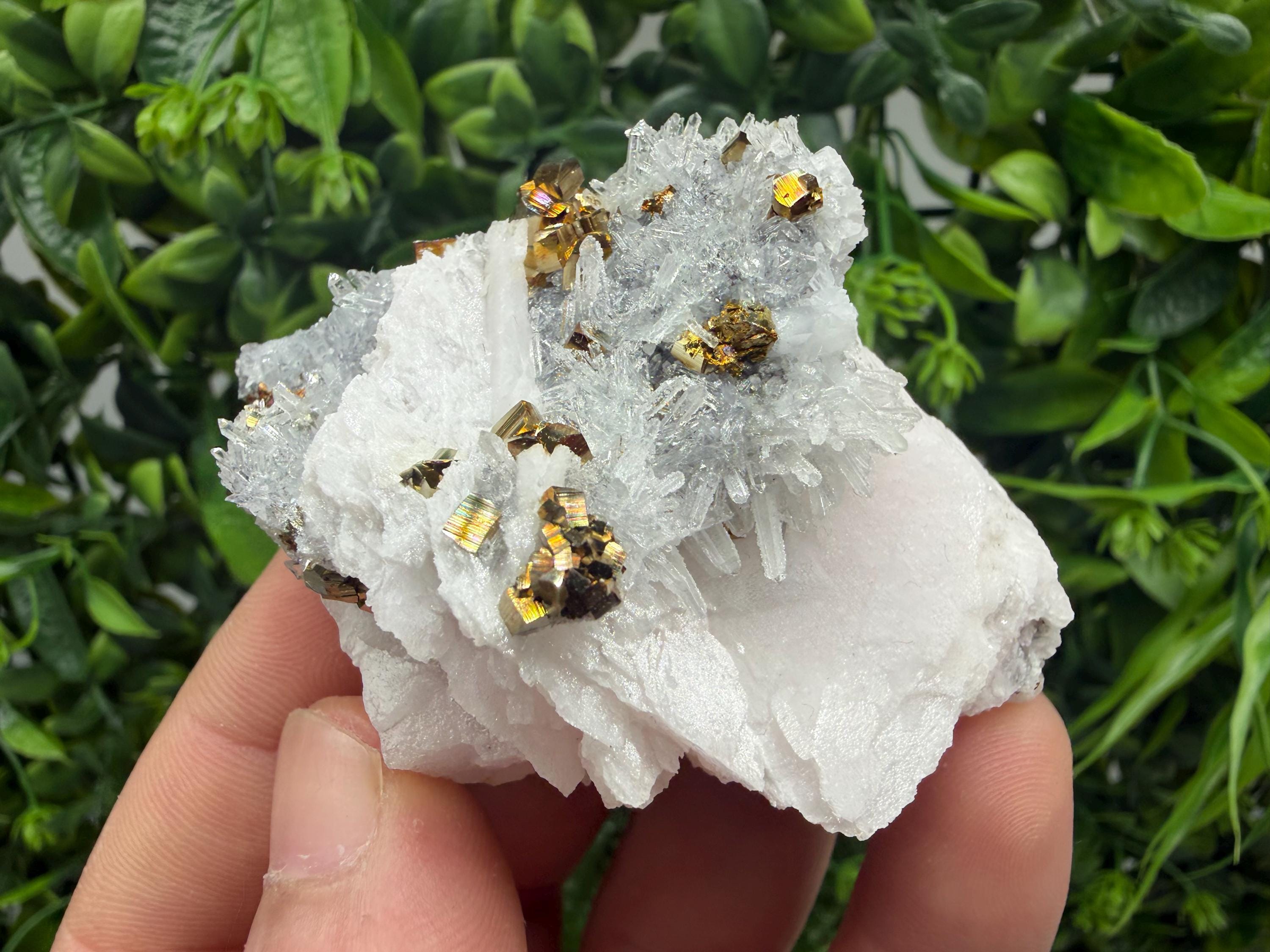 Mangano Calcite on Quartz with Pyrite, Madan Bulgaria Mineral Specimen
