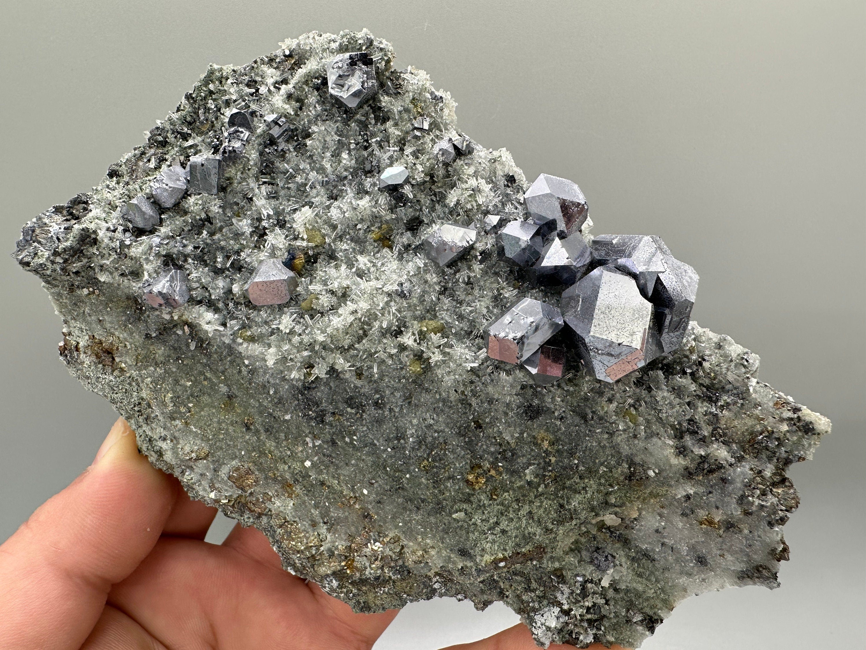 Galena Chalcopyrite on Quartz with Chlorite Matrix: Borieva Mine Mineral Decor