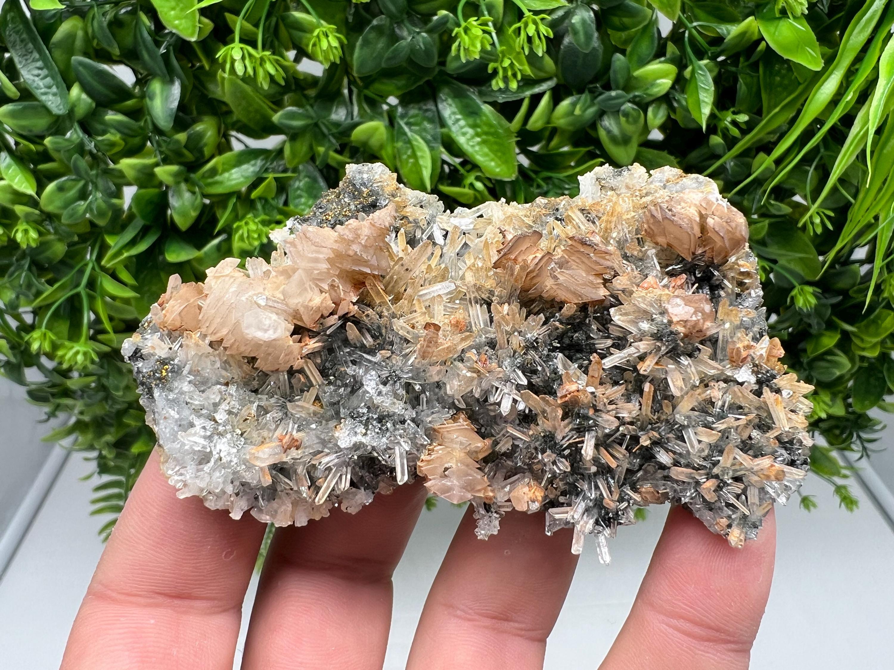 Wonderful Calcite on Quartz white Sphalerite, from Borieva mine,Bulgaria,natural,collection mineral specimen,Home decor crystal,gift,healing