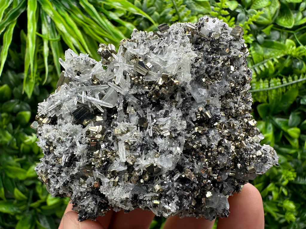 Rare Pyrite on Quartz Crystal, Bulgaria Mineral Specimen