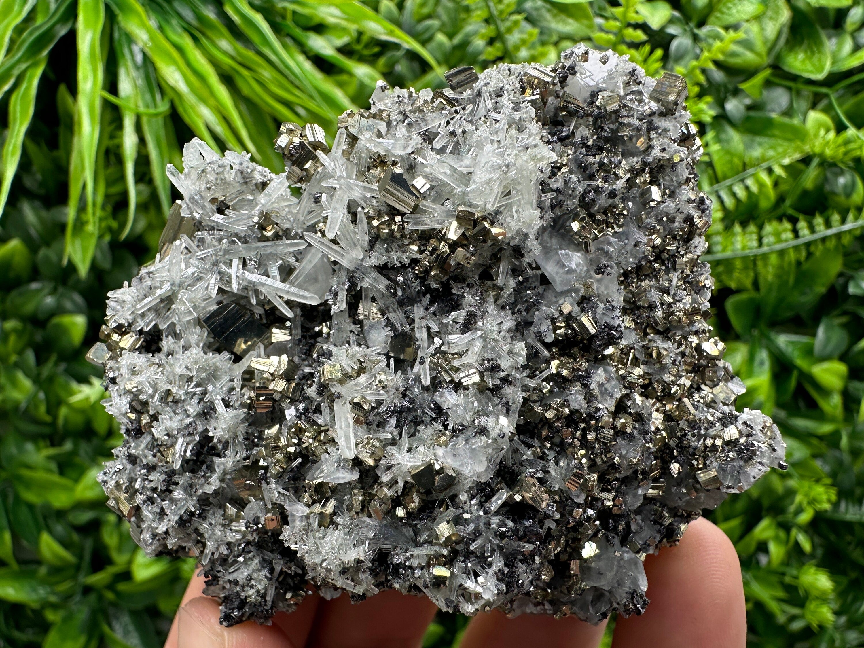 Rare Pyrite on Quartz Crystal, Bulgaria Mineral Specimen