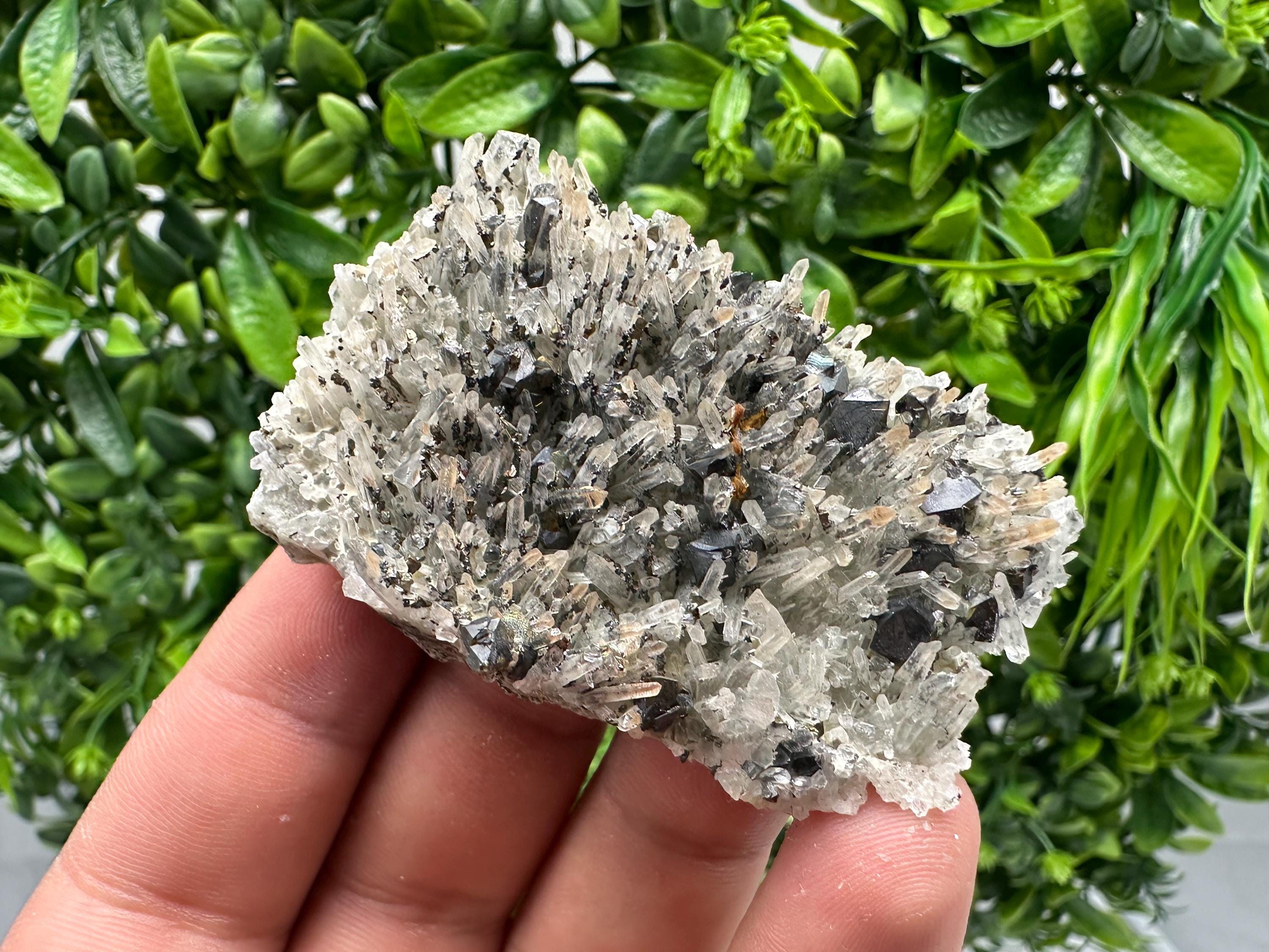 Wonderful Calcite,Sphalerite,Galena on Needle Quartz from Borieva mine,Madan,Bulgaria,natural,collectible mineral specimen,home decor stone