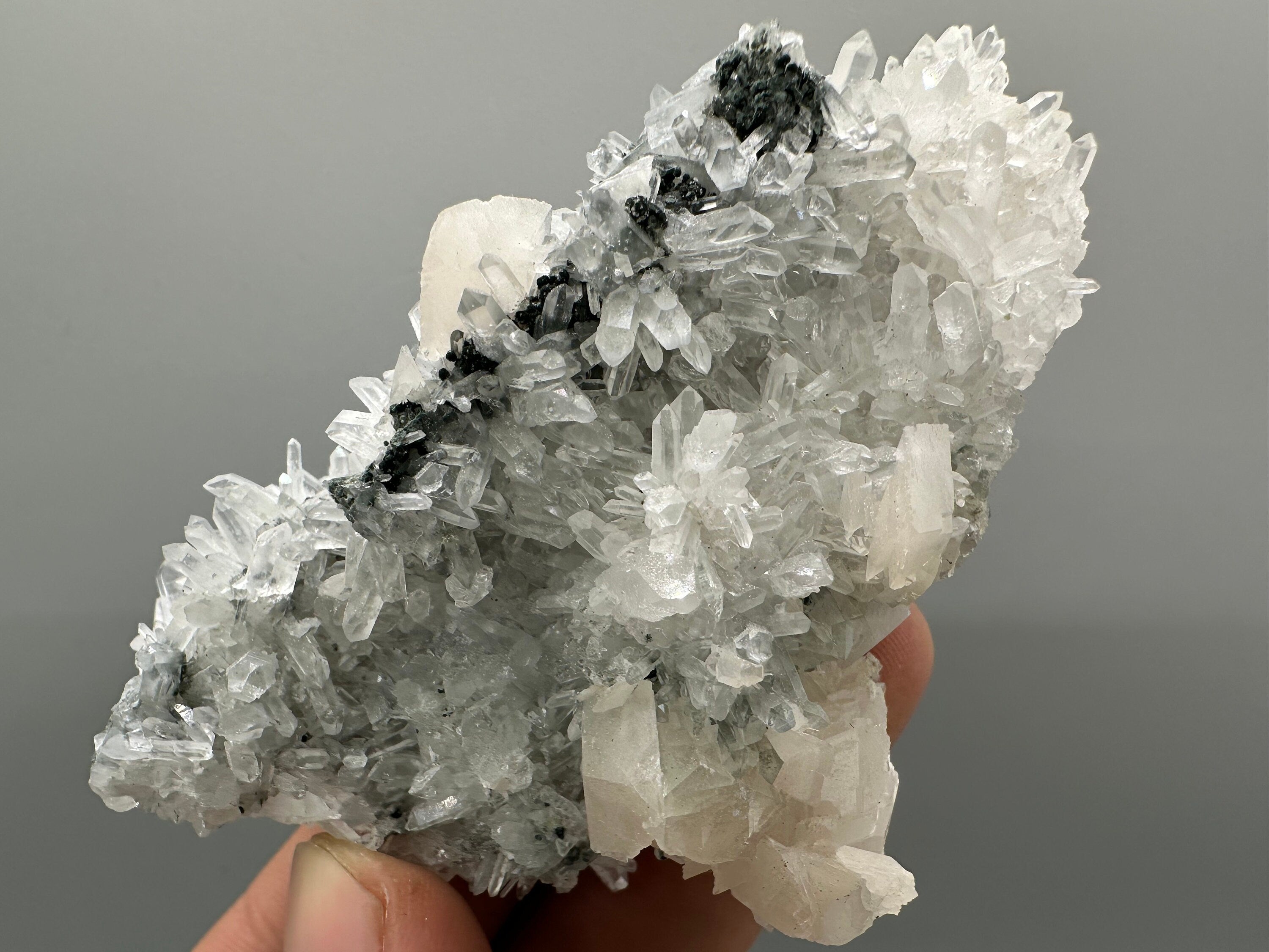 Calcite on Quartz with Chlorite: Natural Crystal Home Decor, Borieva Mine
