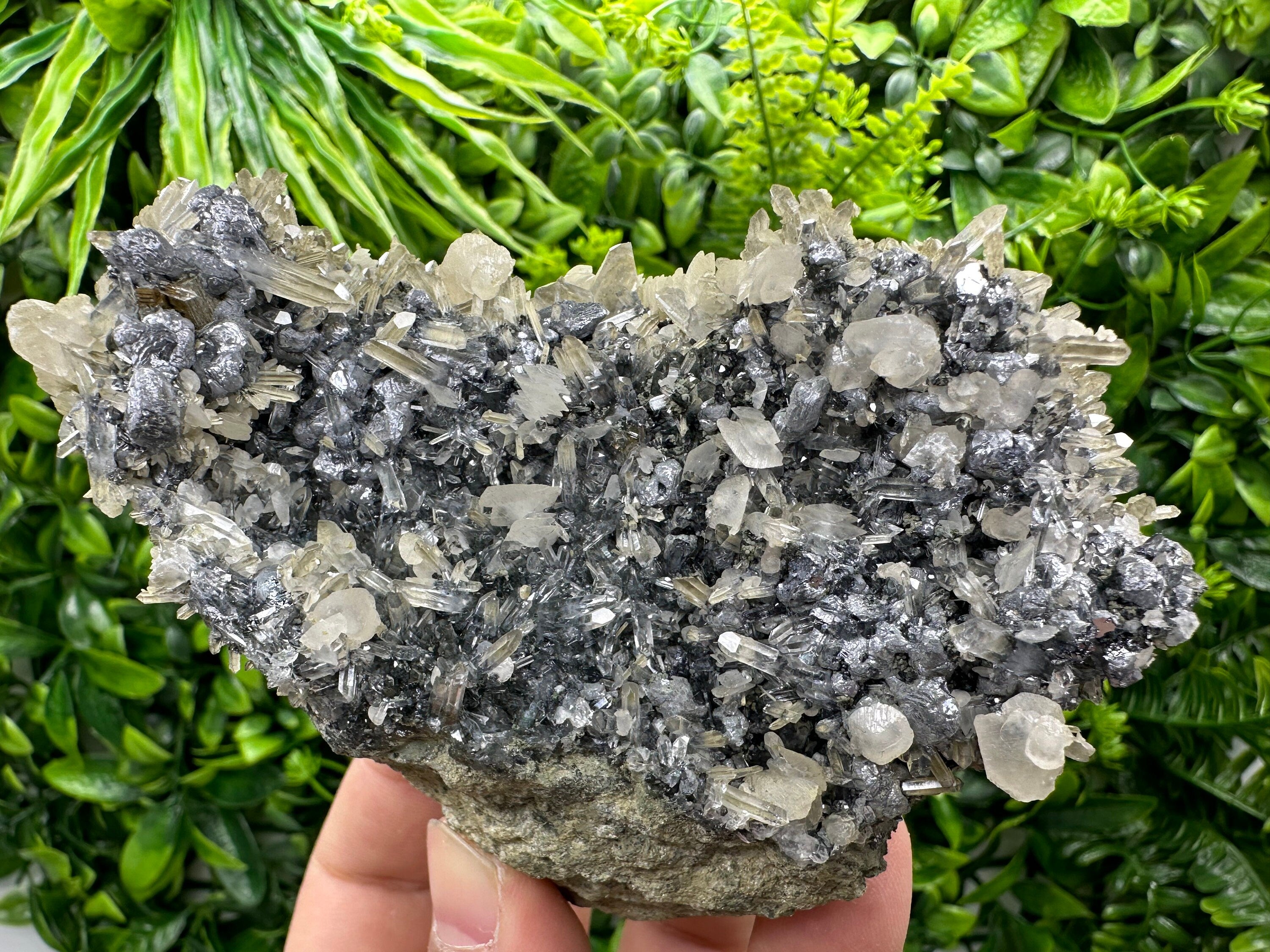 Calcite Quartz on Galena Mineral Specimen: Borieva Mine, Bulgaria