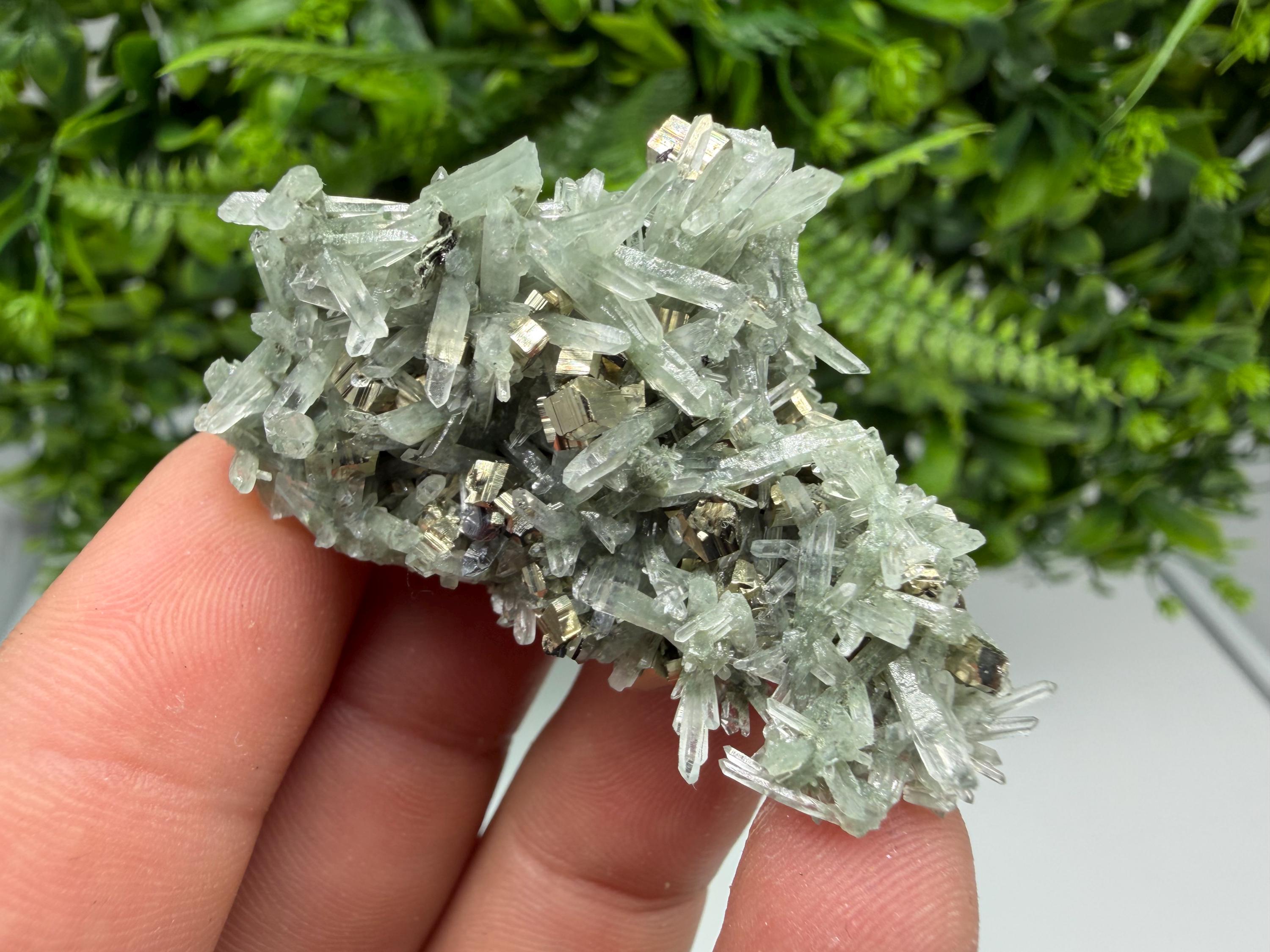 Pyrite on Green Quartz Mineral Specimen, Borieva Mine, Bulgaria