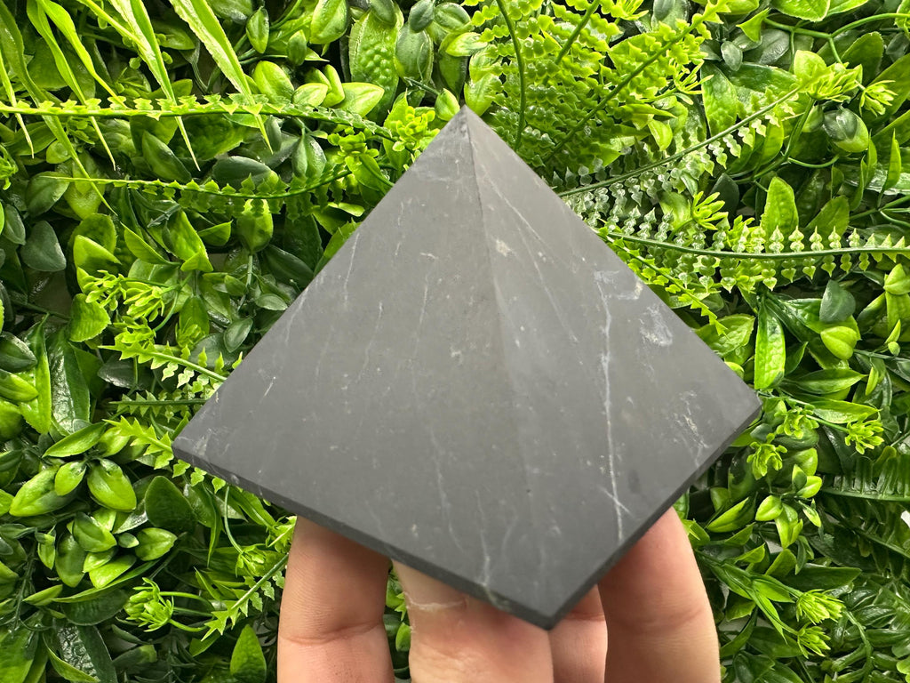 Shungite Pyramid (8cm): EMF & 5G Protection, Healing Crystal