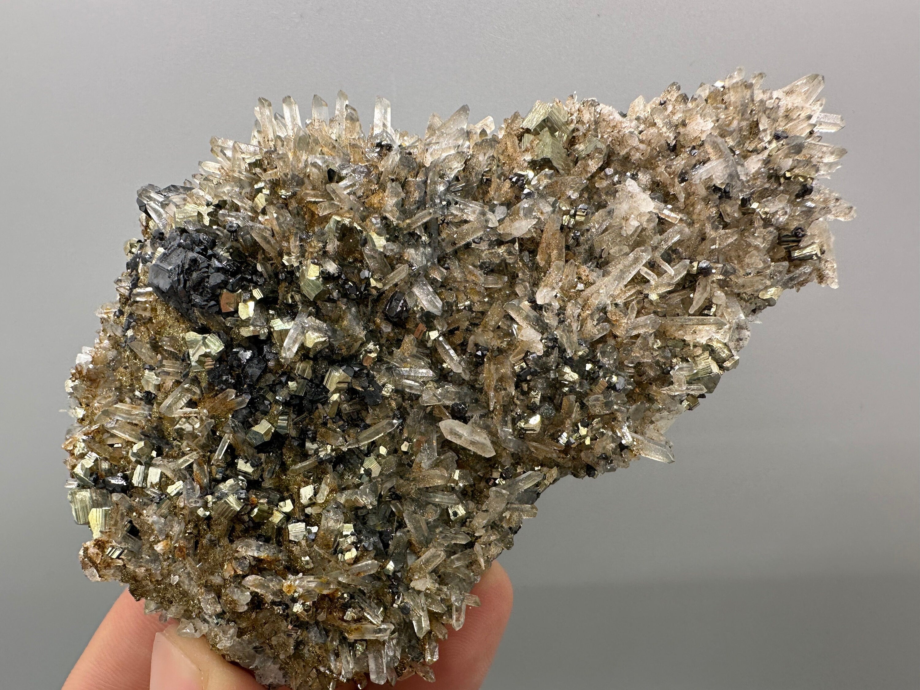 Sphalerite Pyrite on Quartz with Iron Oxide, Bulgaria Mineral Specimen