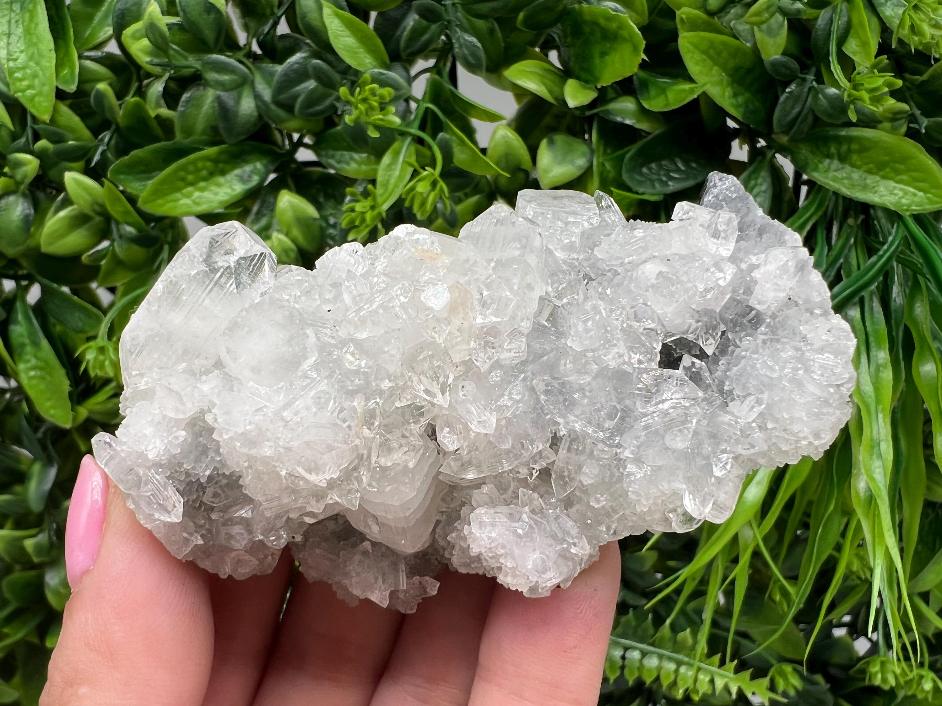 Apophyllite on Chalcedony Specimen: Transparent Crystal, India Minerals