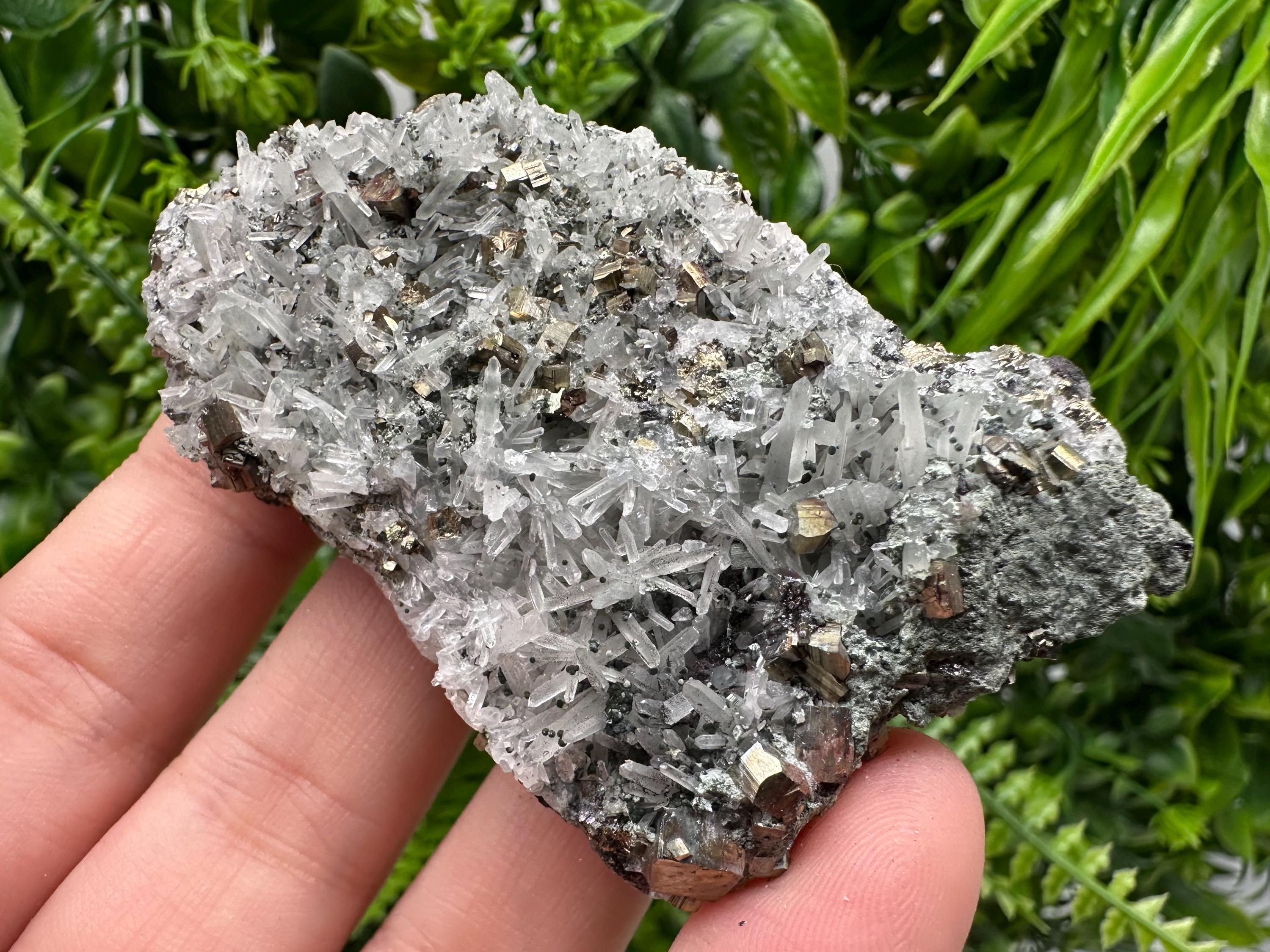 Pyrite on Green Quartz Specimen, Borieva Mine Bulgaria, Home Decor Stone