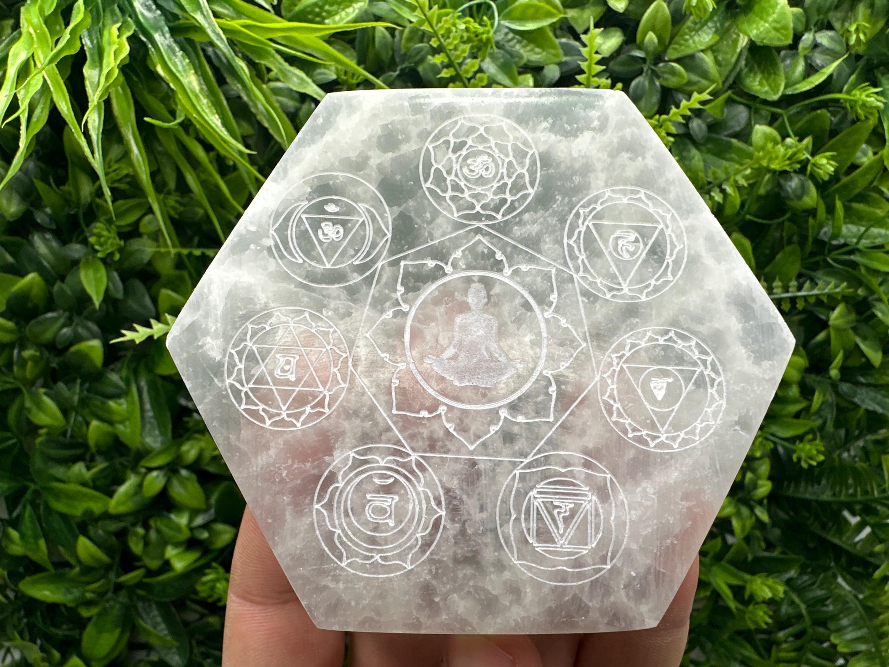 Selenite 7 Chakra Healing Disk: Spiritual Meditation Crystal (10/10 cm)
