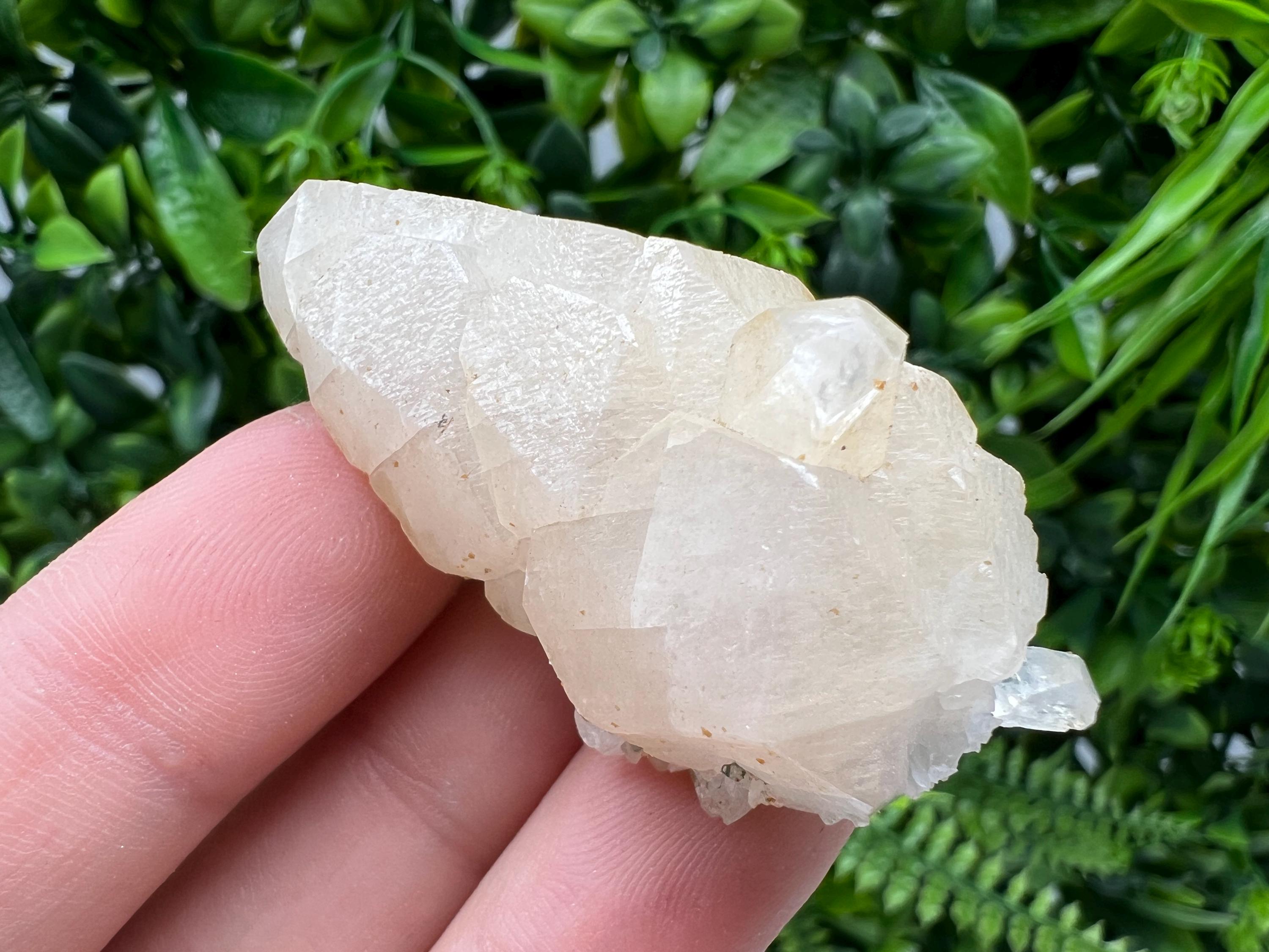 Calcite on Green Quartz: Djurcovo Mine, Bulgaria Healing Crystal