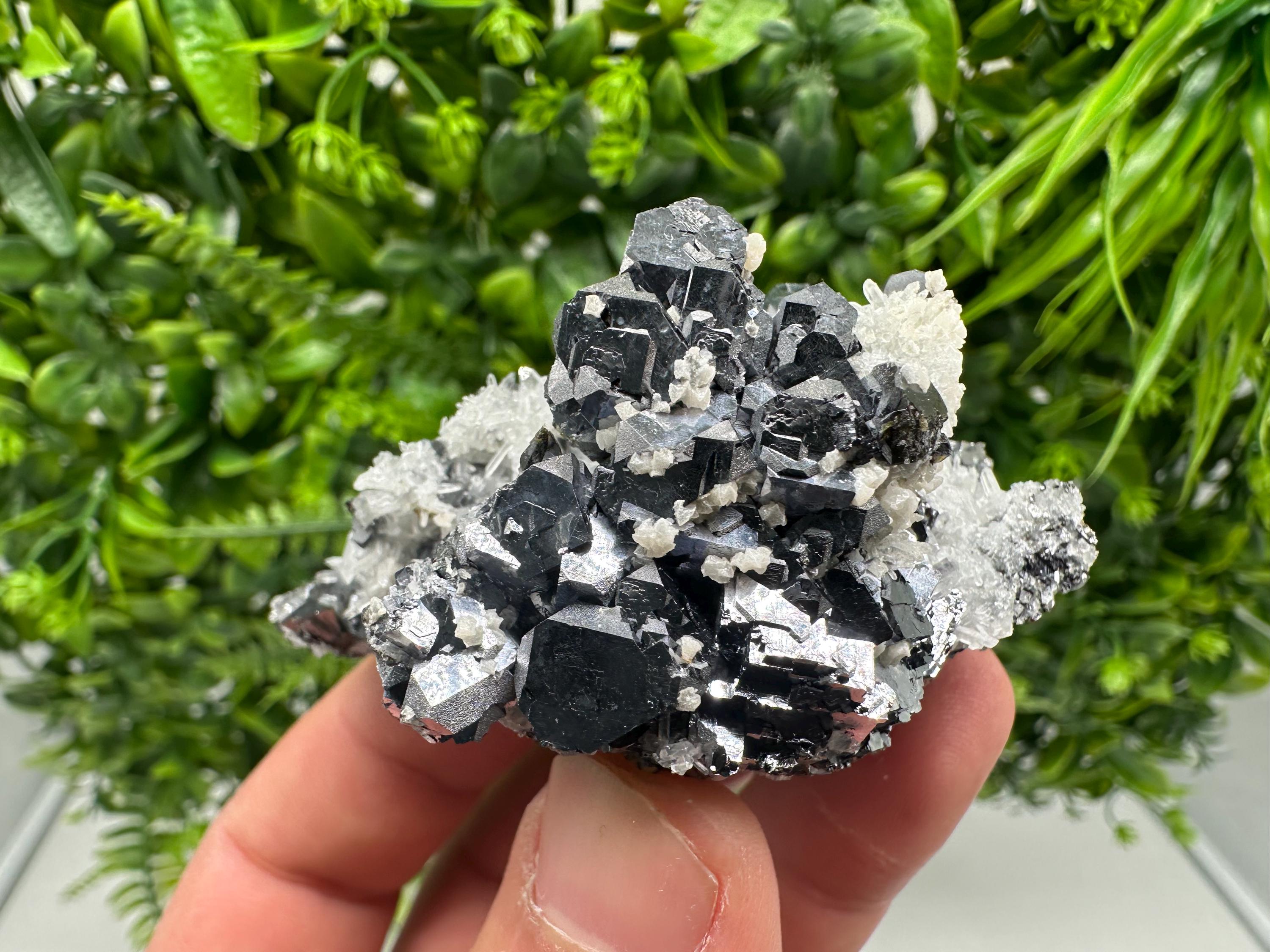 Galena on Quartz with Calcite, Borieva Mine, Bulgaria