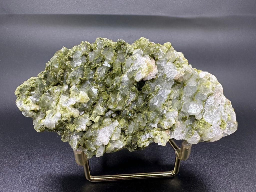Rare Green Epidote with Quartz Crystals: Sparkly Rainbow Mineral Decor