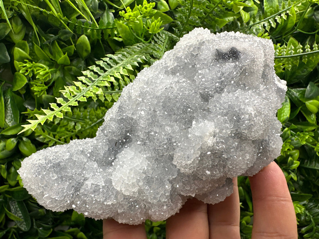 Blue Chalcedony Quartz Cluster, Chlorite Inclusions, Bulgaria Crystal Decor