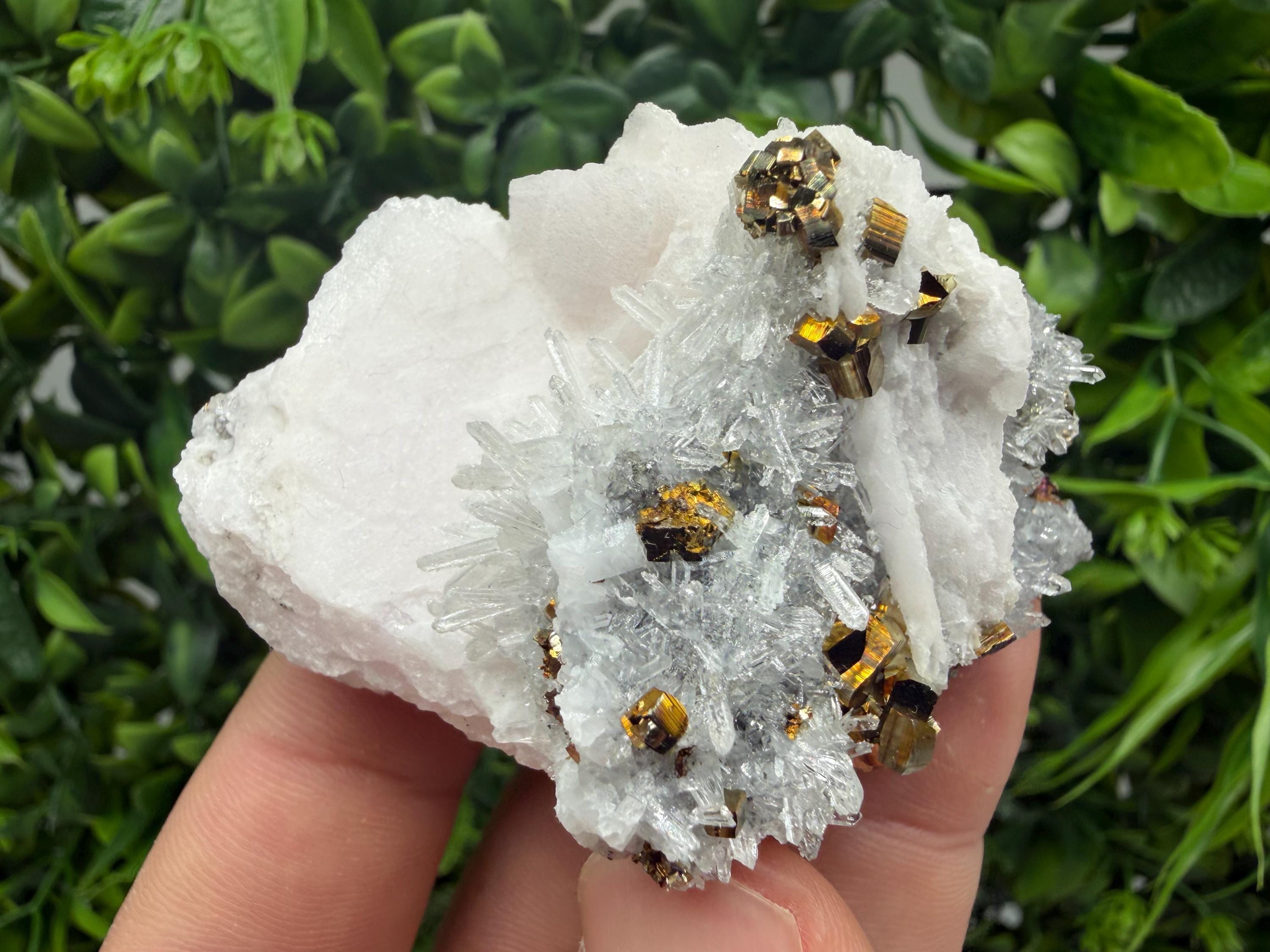 Mangano Calcite on Quartz with Pyrite, Madan Bulgaria Mineral Specimen
