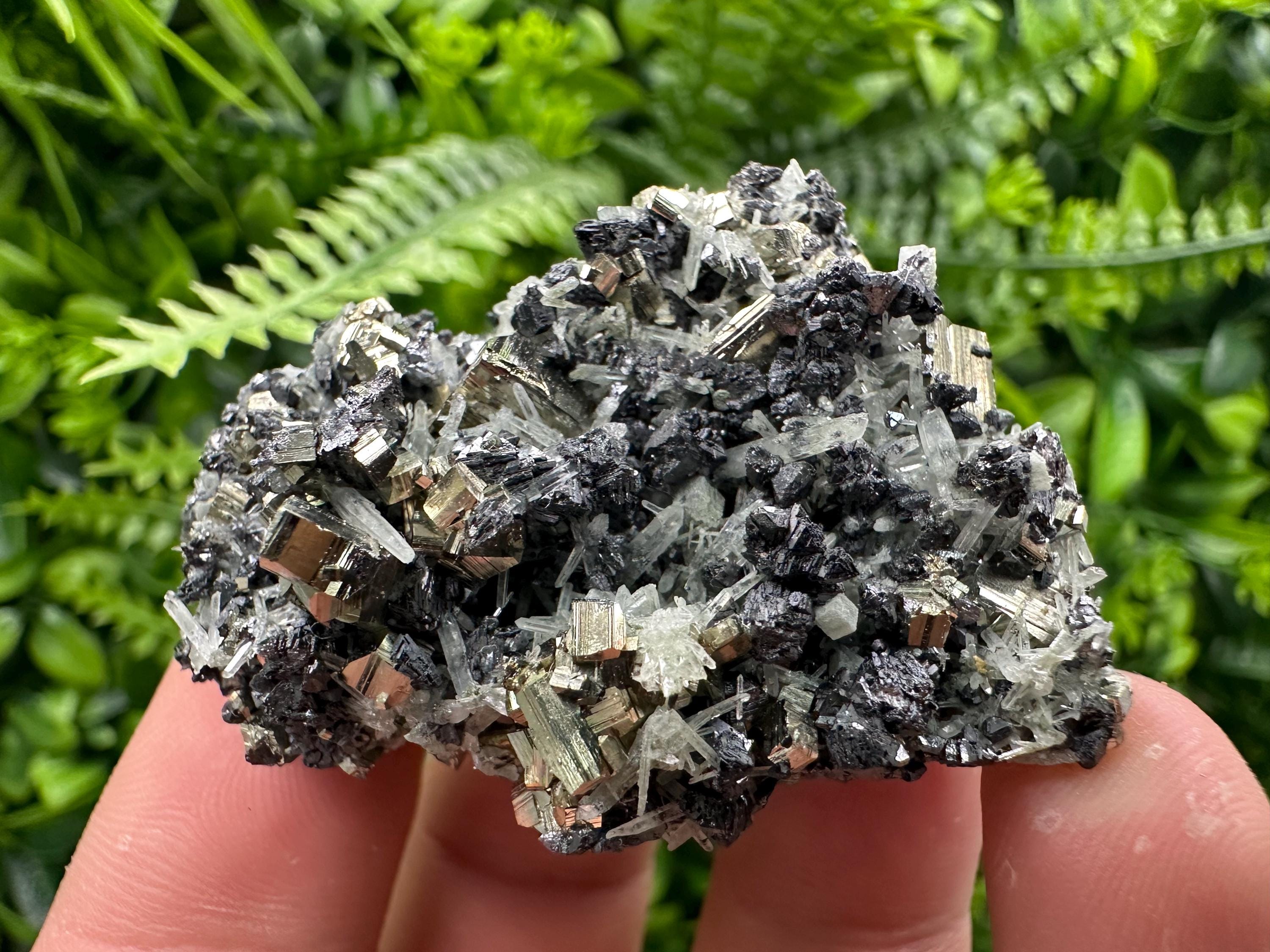 Pyrite on Sphalerite and Quartz, Borieva Mine Mineral Specimen