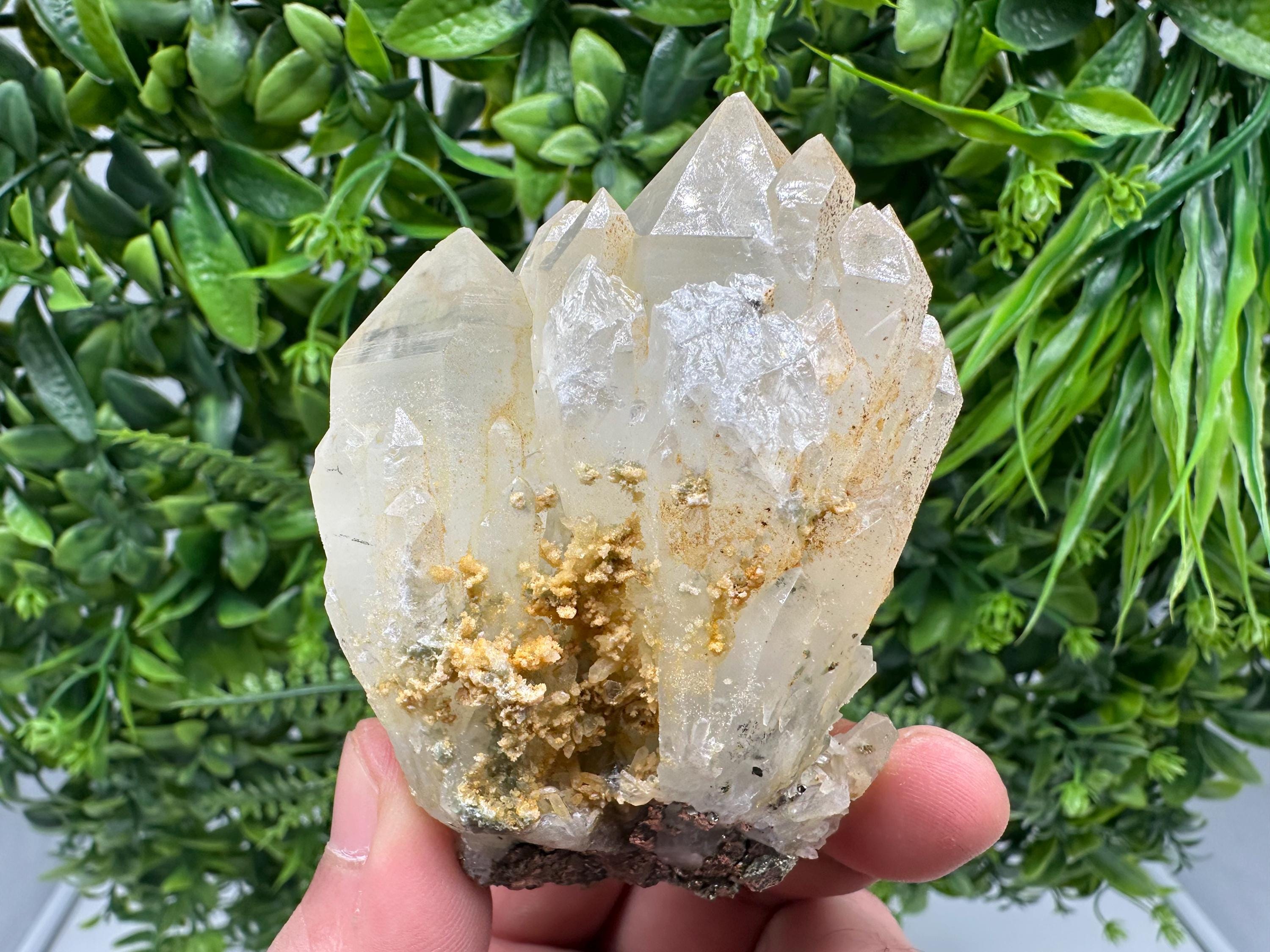 Limonite Quartz Crystal Cluster: Iron Oxide Mineral Specimen