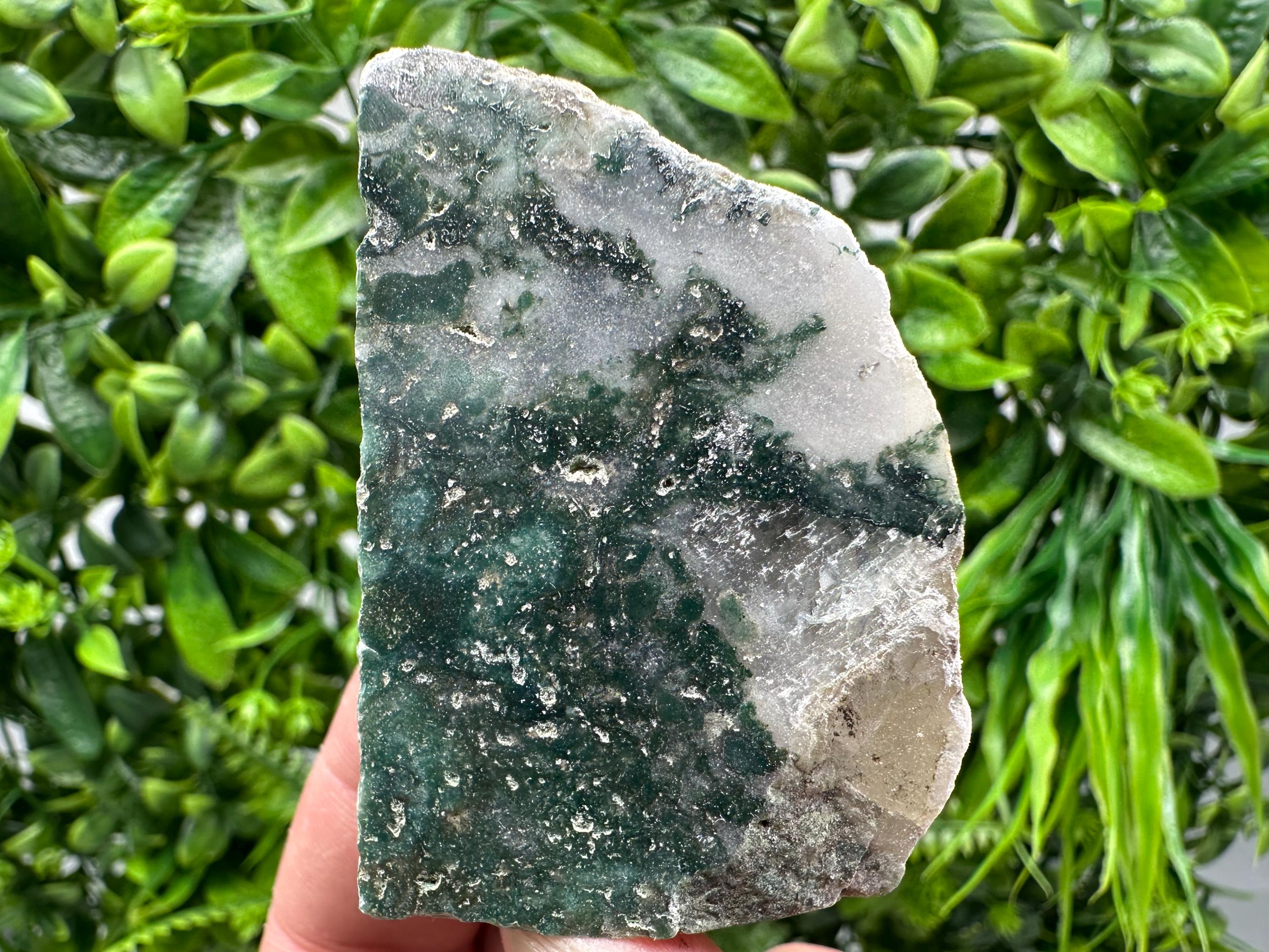 Polished Moss Agate Slab: Green Crystal Slice (6/4.5cm)